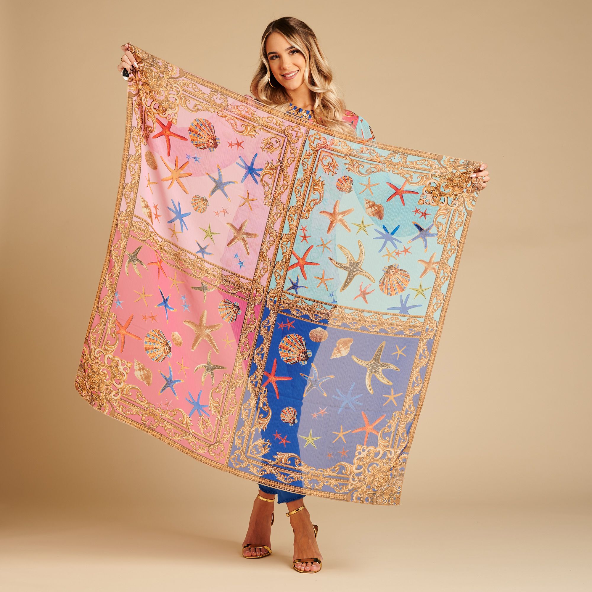 SCHIFFHAUER MUNICH® Tuch, quadratisch Strasssteinbesatz Allover Druck 110cm x 110cm