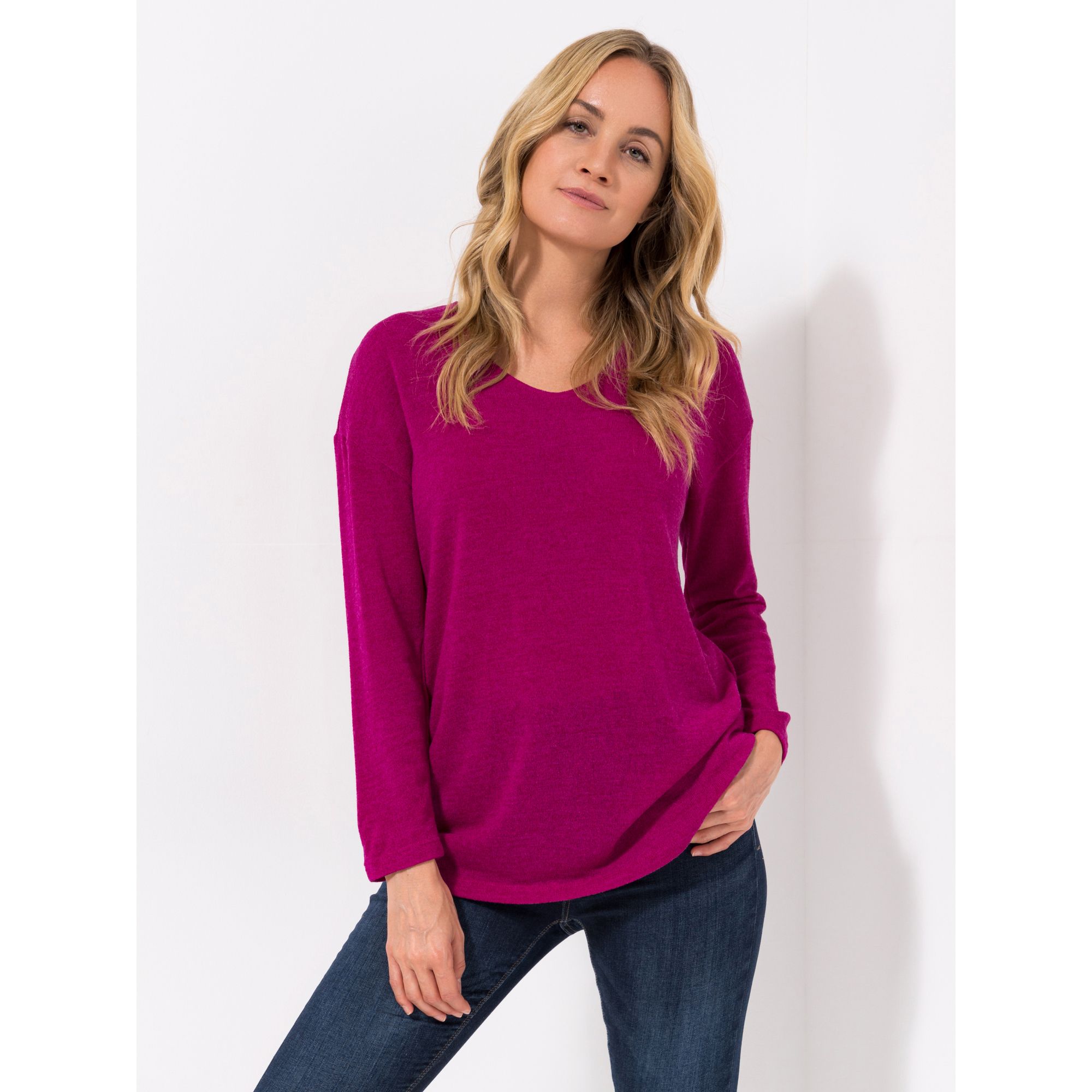 KIM & CO. Shirt, 1/1-Arm Jersey, Strick-Optik abgerundeter Saum figurumspielend