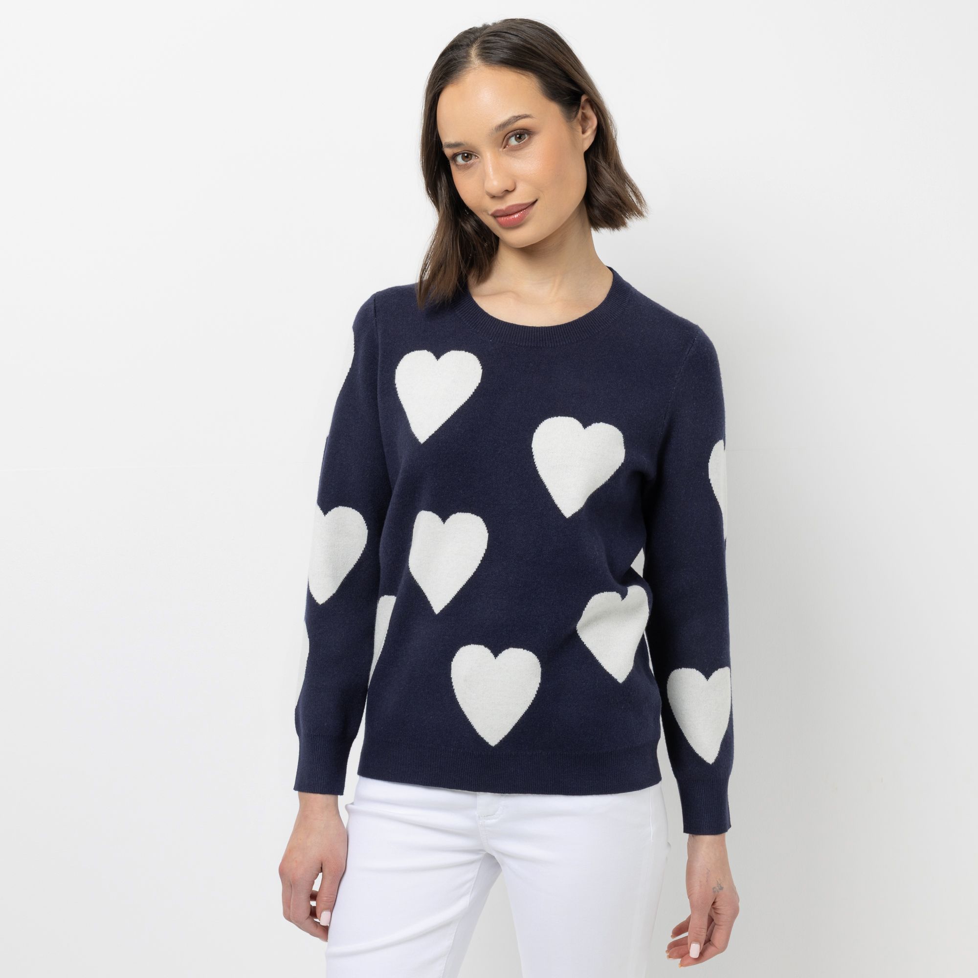 STEFFEN SCHRAUT Pullover Rundhalsausschnitt Herz-Intarsien figurumspielend