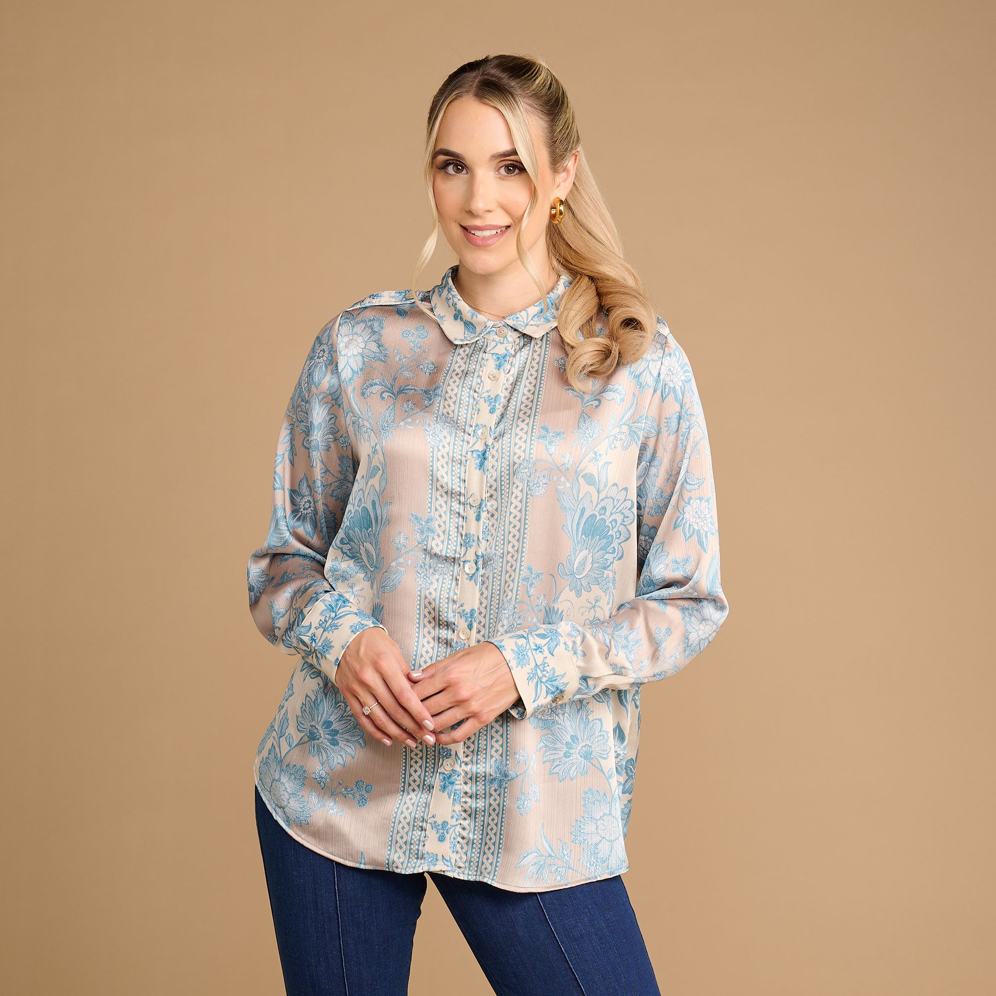 SCHIFFHAUER MUNICH® Bluse langarm Hemdkragen Logoknöpfe figurumspielend