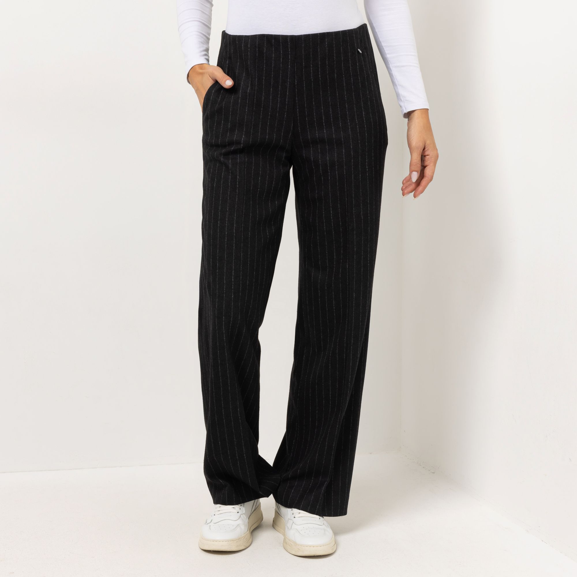 EVA LUTZ Hose, lange Form Rundumdehnbund Nadelstreifen weites Bein