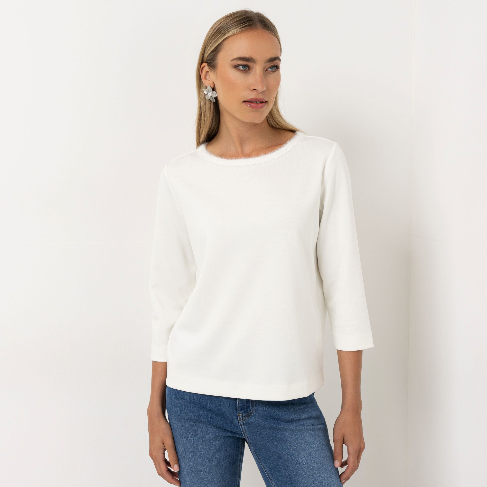 STEFFEN SCHRAUT Sweatshirt, 3/4 Arm Kunstfell-Band am Ausschnitt leger weit