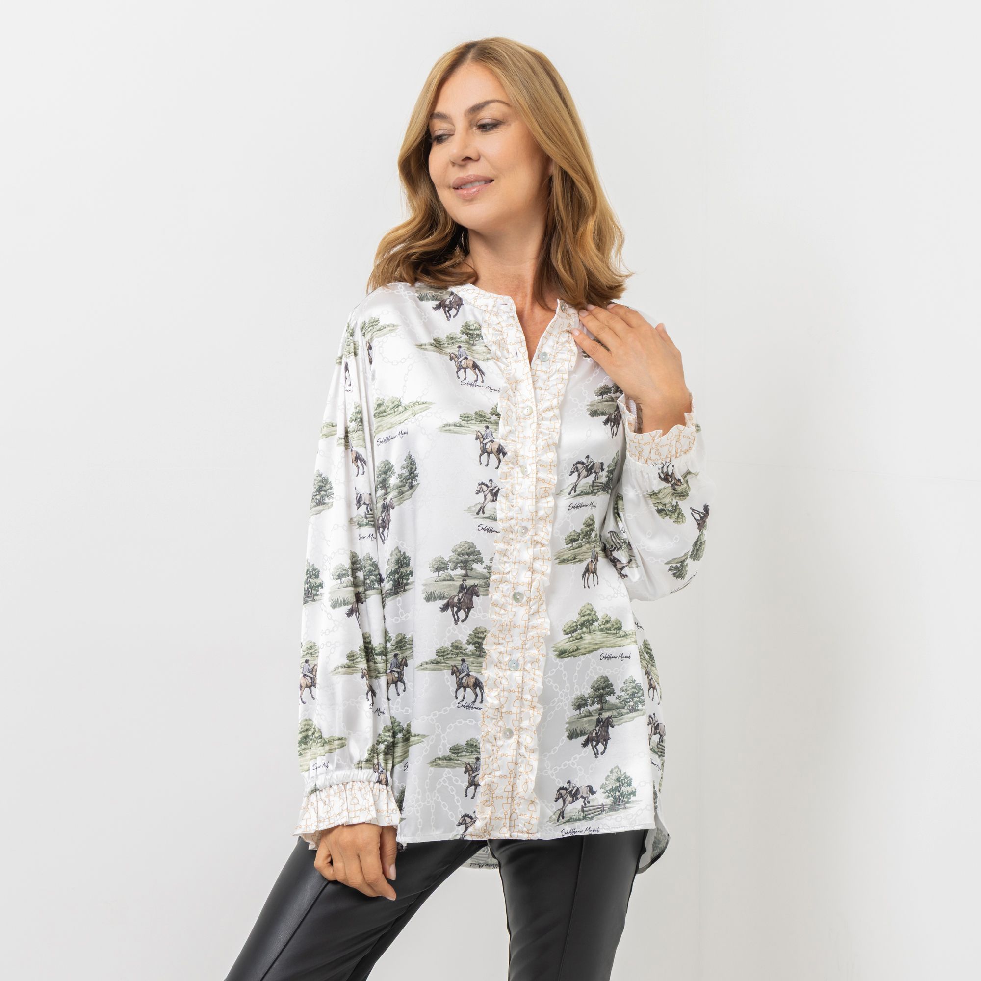 SCHIFFHAUER MUNICH® Bluse, langarm Rundhalsausschnitt Rüschen figurumspielend