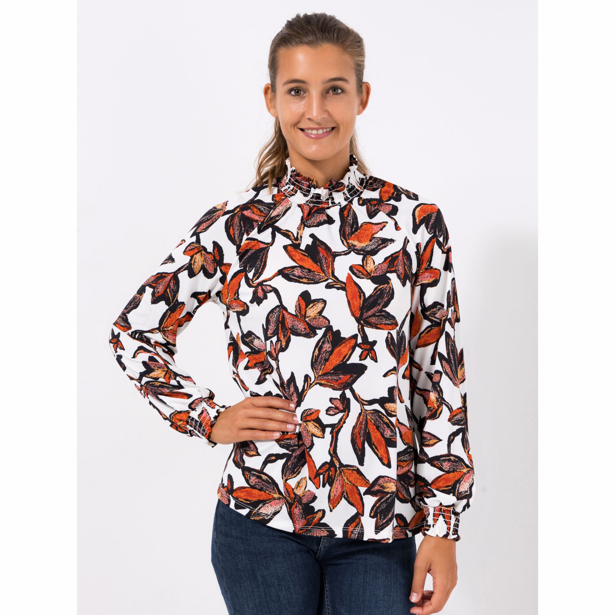 KIM & CO. Shirt, Langarm Brazil Knit Jersey Stehkragen figurumspielend