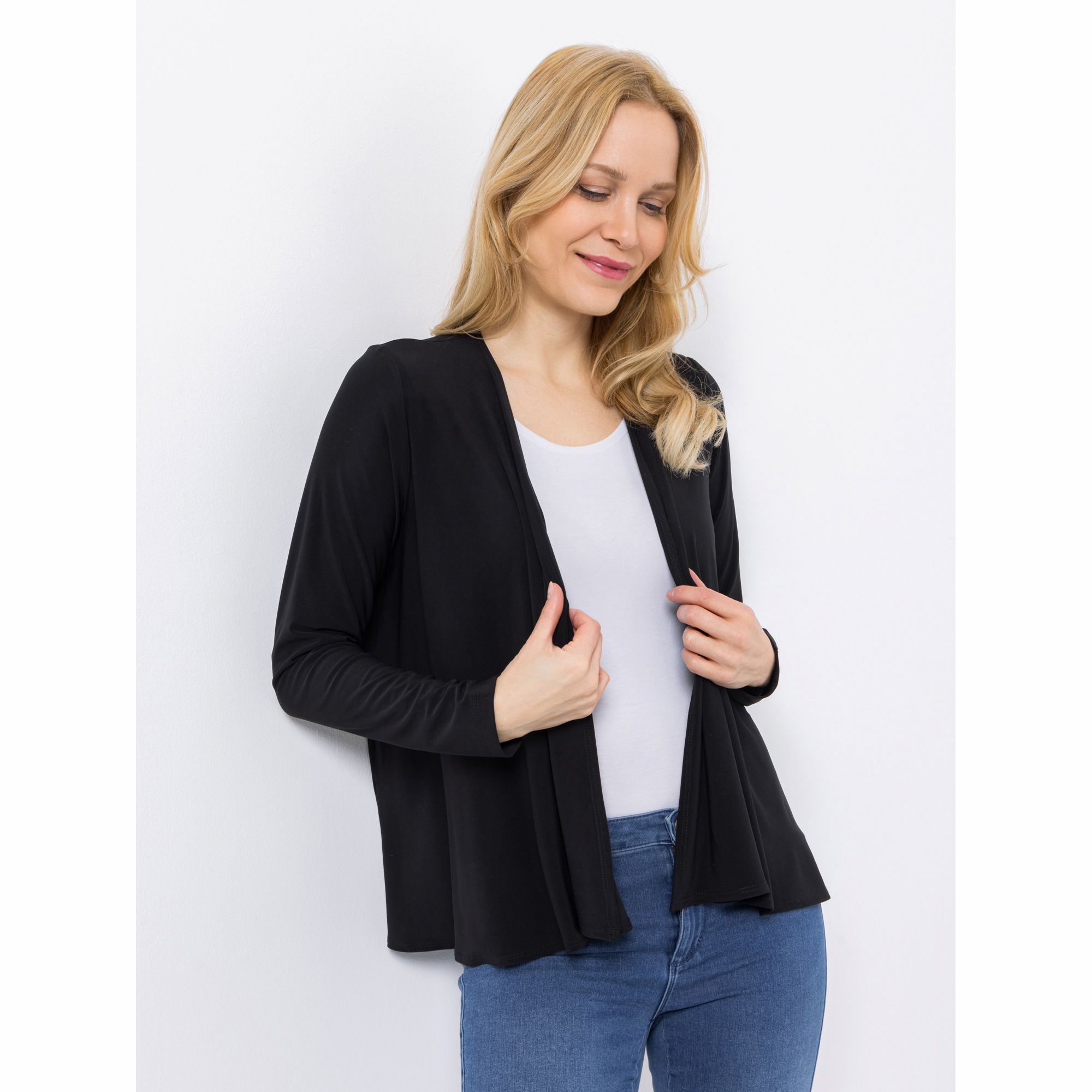 KIM & CO. Cardigan, Langarm Deluxe Brazil Knit offene Front figurumspielend