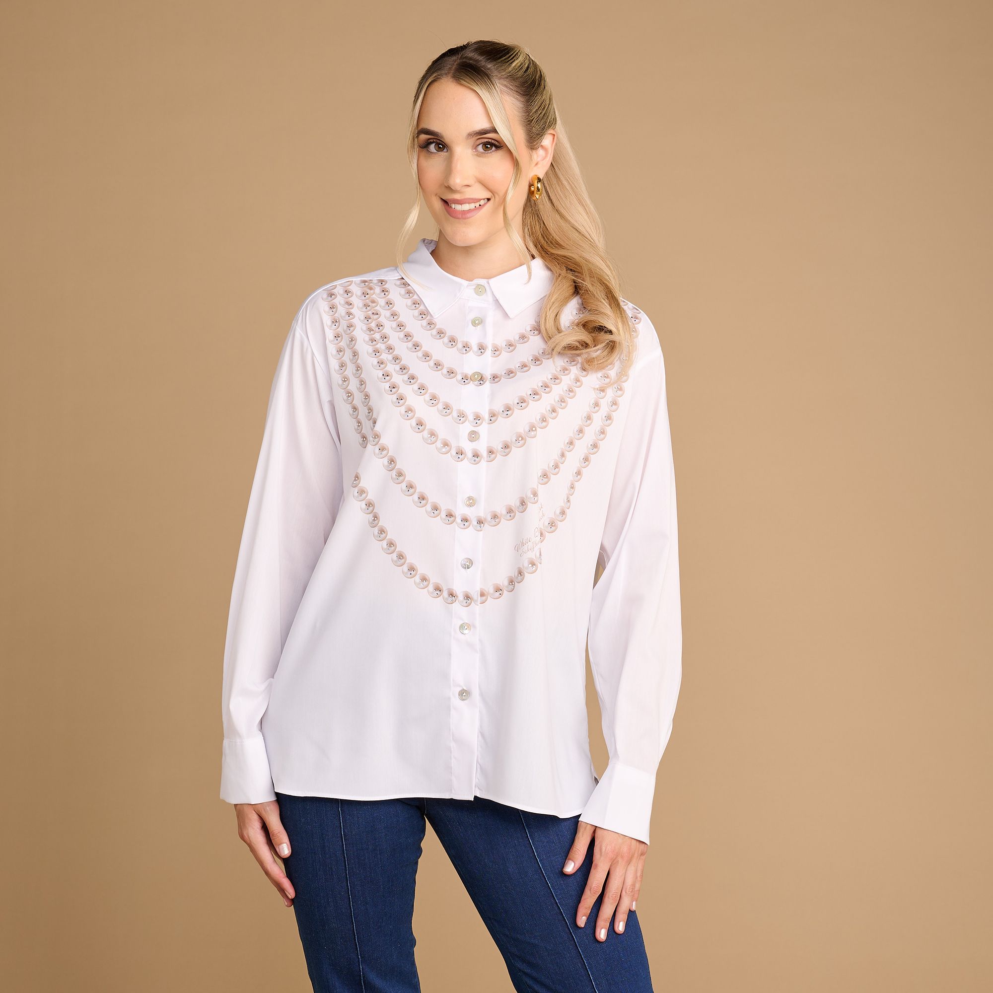 SCHIFFHAUER MUNICH® Bluse langarm White Blouse Art Strasssteine figurumspielend