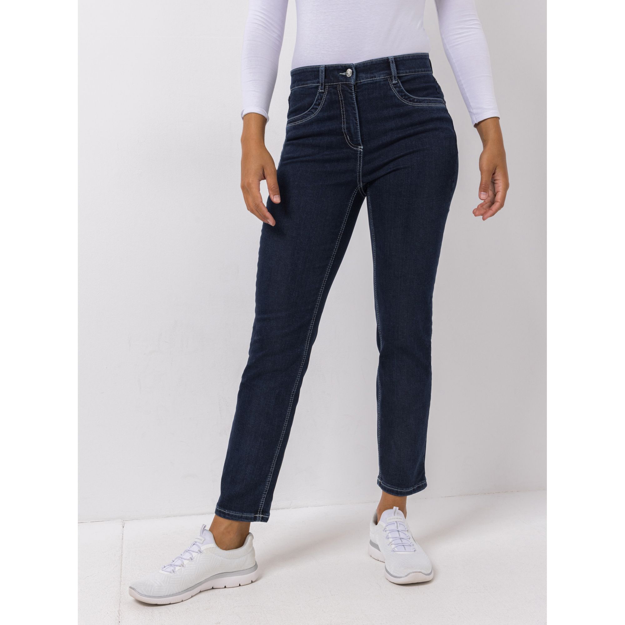 EVA LUTZ Jeanshose 5-Pocket-Style mit Tuch schmale Form