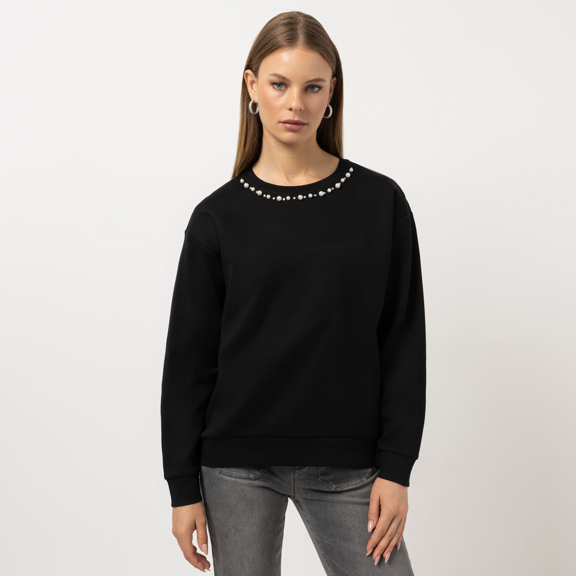 STEFFEN SCHRAUT Sweatshirt Rundhalsausschnitt mit Perlen leger weit