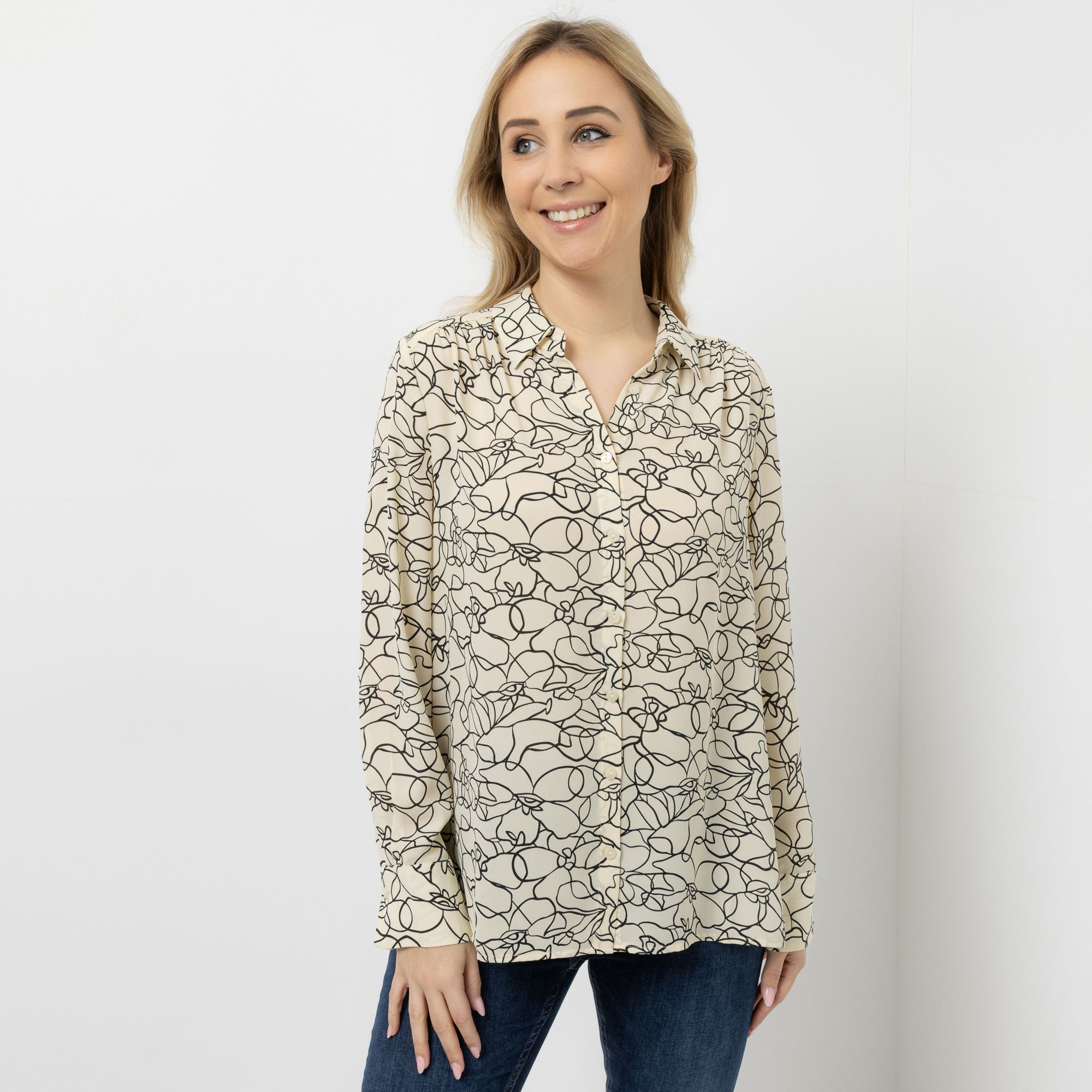 EVA LUTZ Bluse Lotte Hemdkragen Knopfleiste leger weit