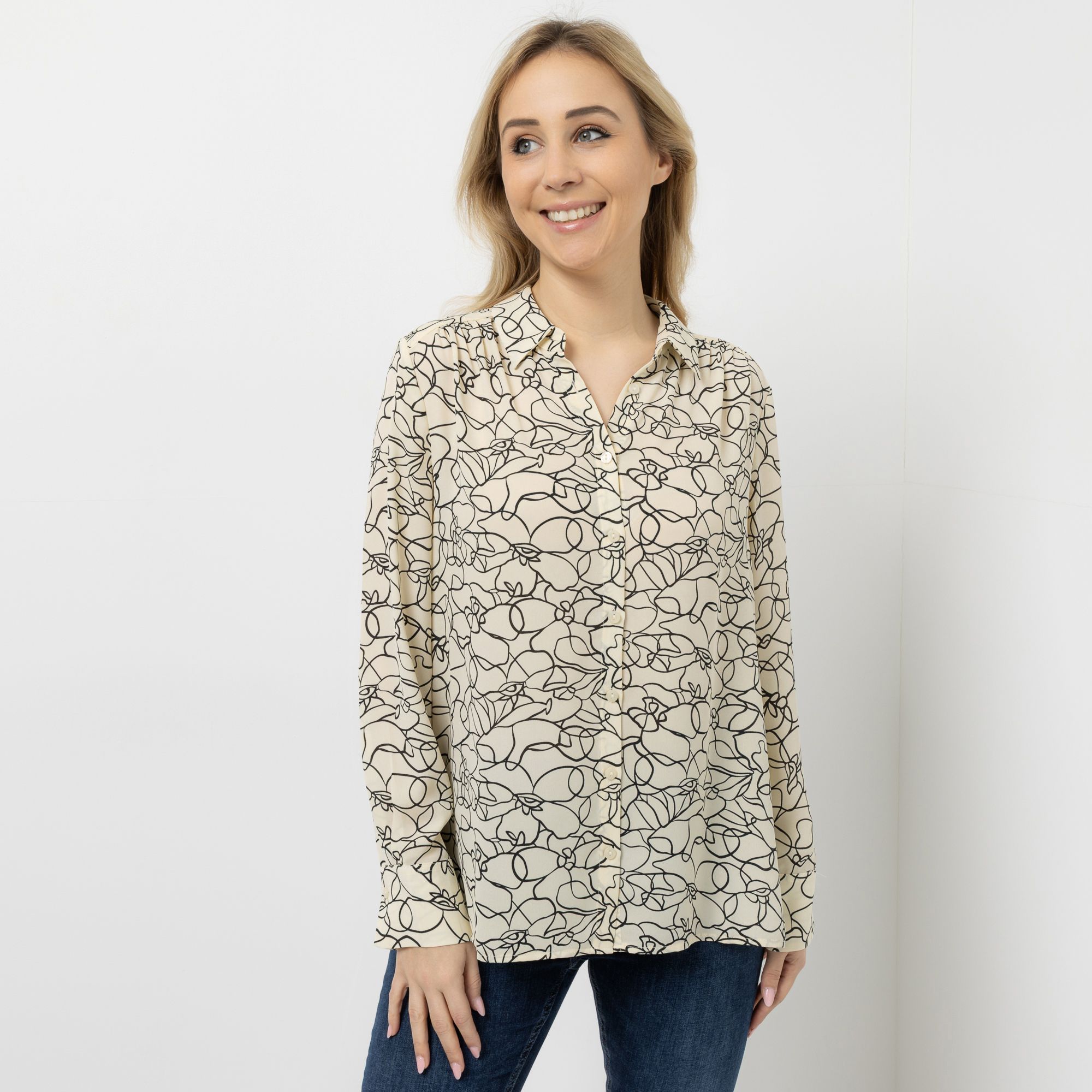 EVA LUTZ Bluse Lotte Hemdkragen Knopfleiste leger weit