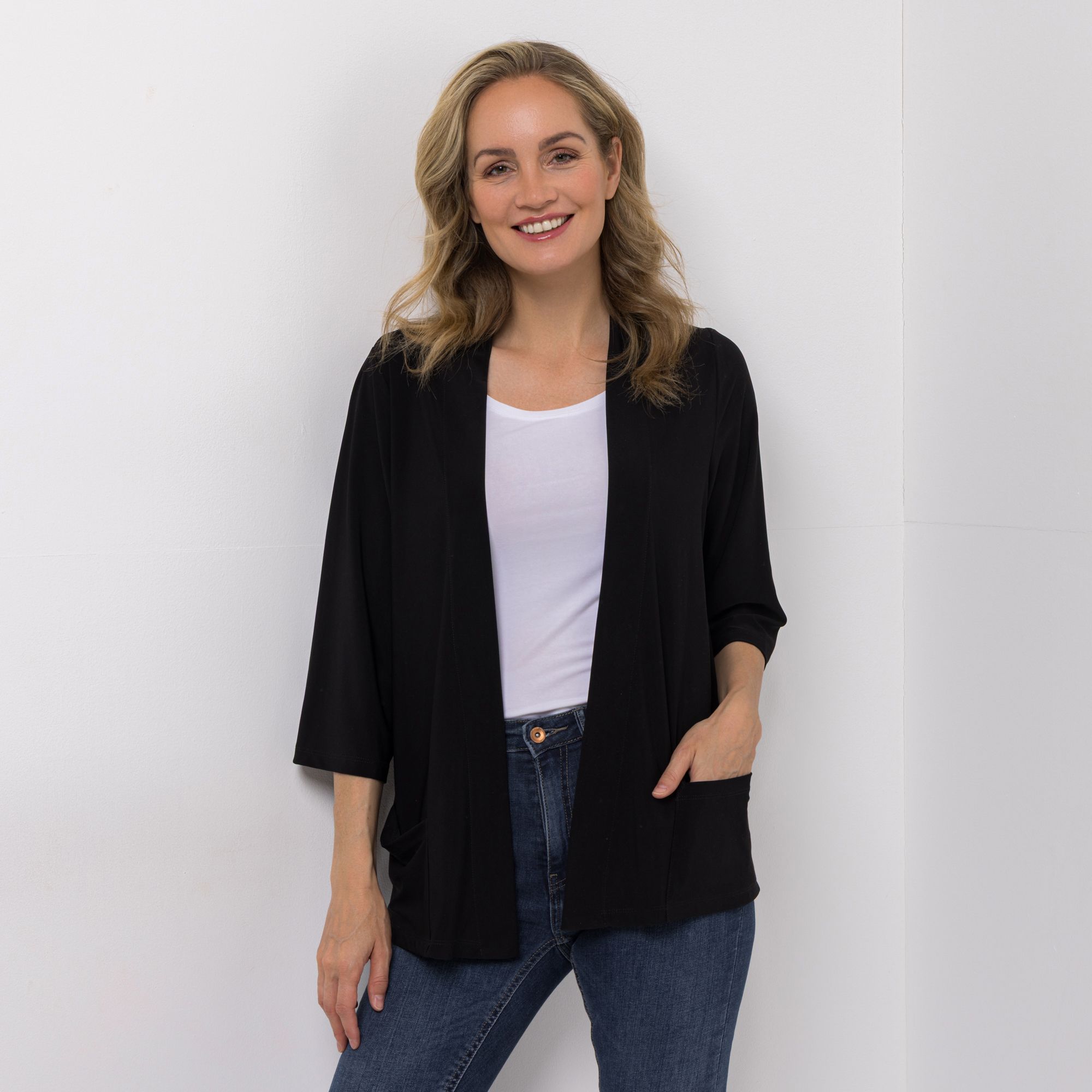 KIM & CO. Cardigan, 3/4-Arm Deluxe Brazil Knit aufgesetzte Taschen leger weit