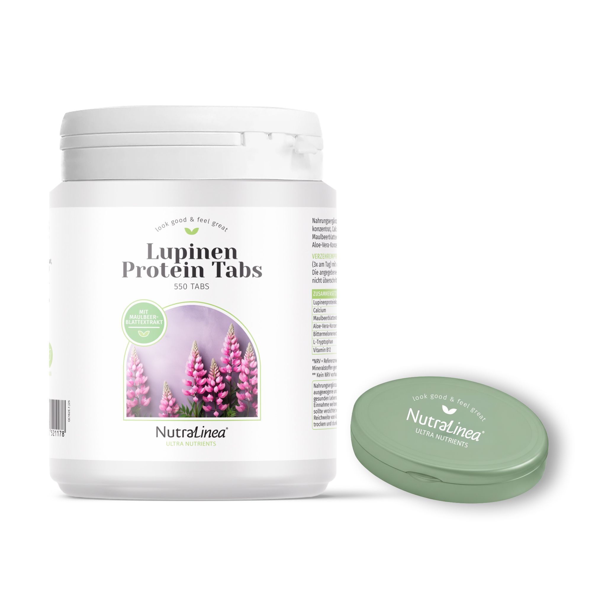 NutraLinea® Lupinen Protein Tabs mit Maulbeer-Extrakt & Jubiläumsdose 550 Stück für 60 Tage