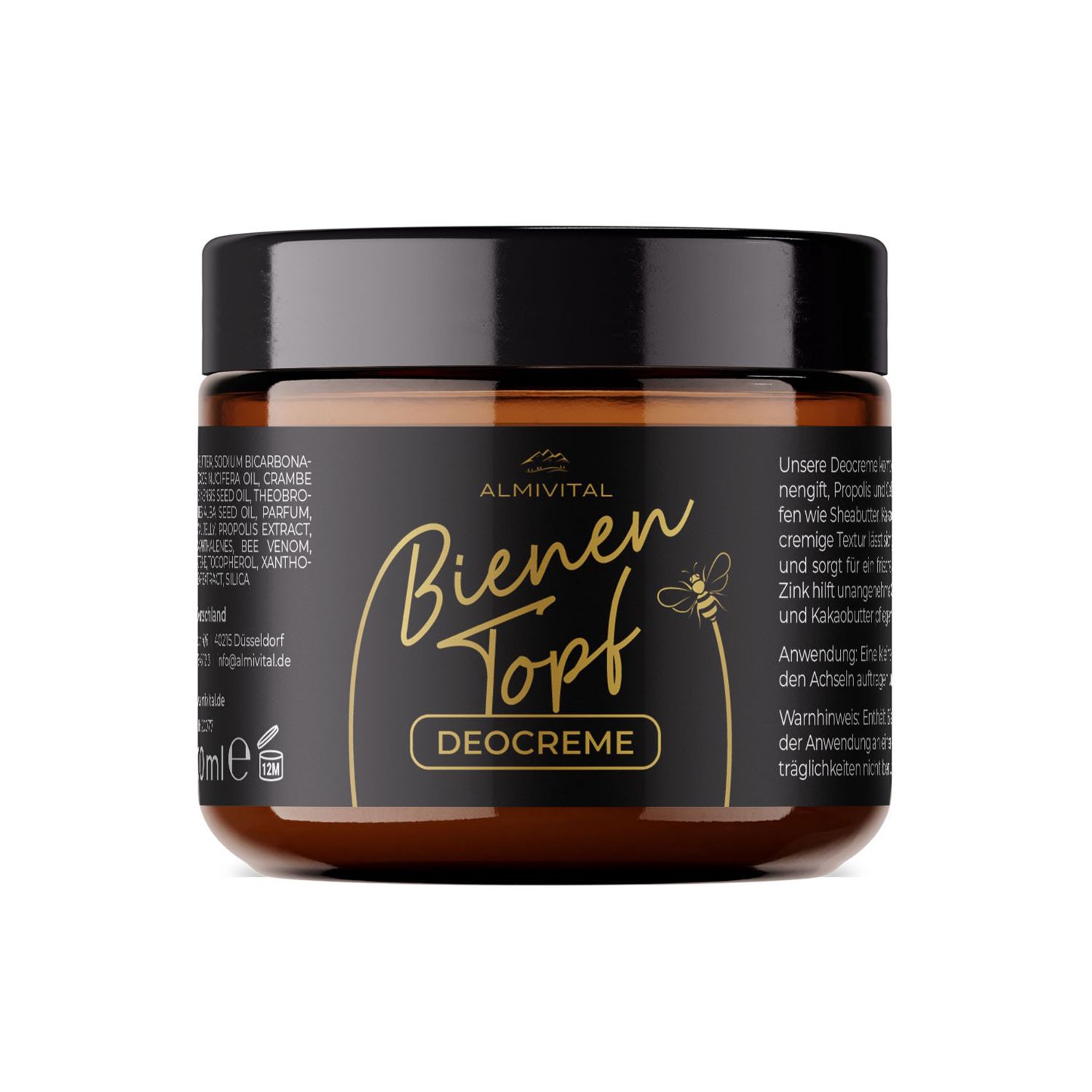ALMIVITAL Bienentopf Deocreme 100ml im Braunglastiegel