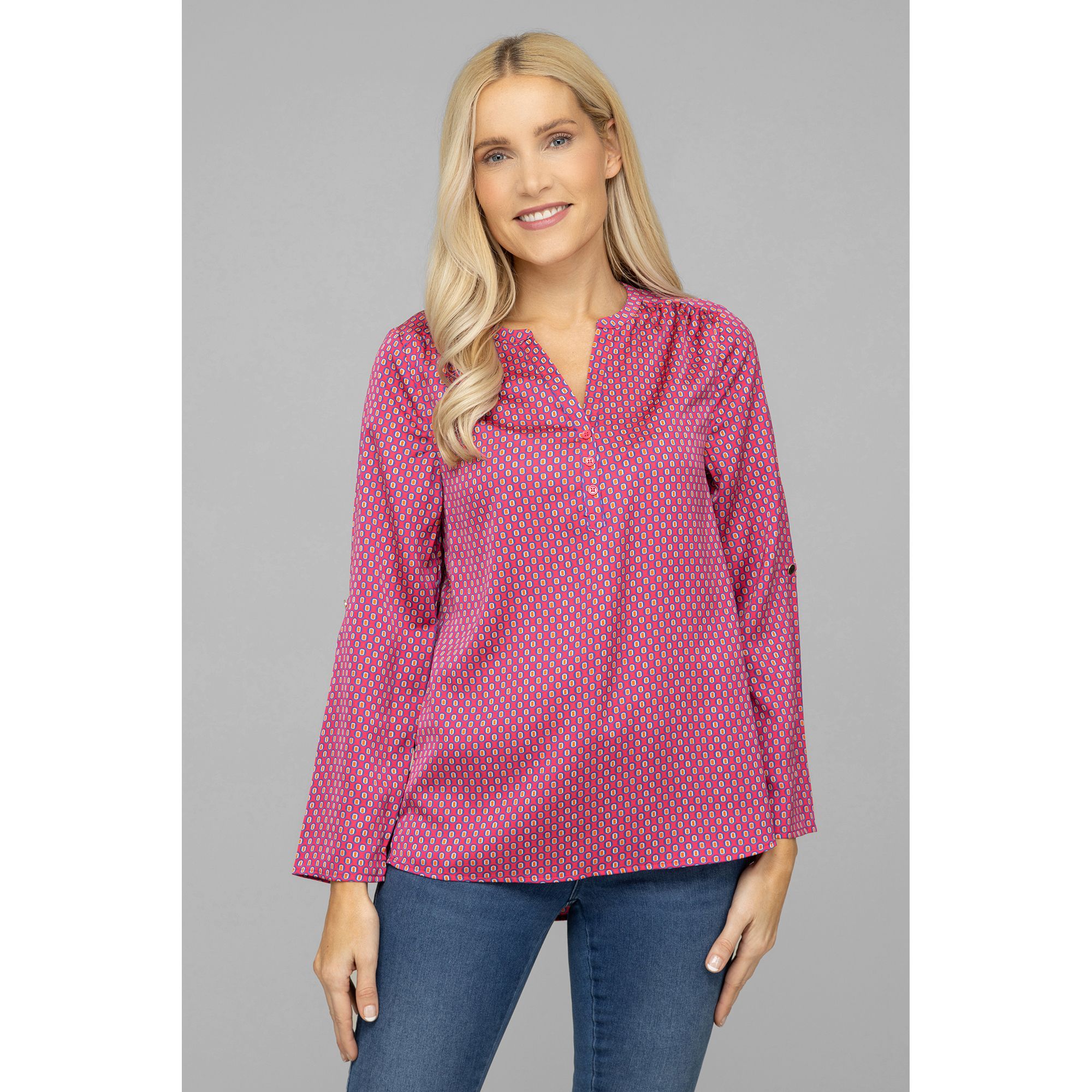 ANNI FOR FRIENDS Bluse Alma 1/1-Arm, Ärmelriegel Serafino-Ausschnitt leger weit