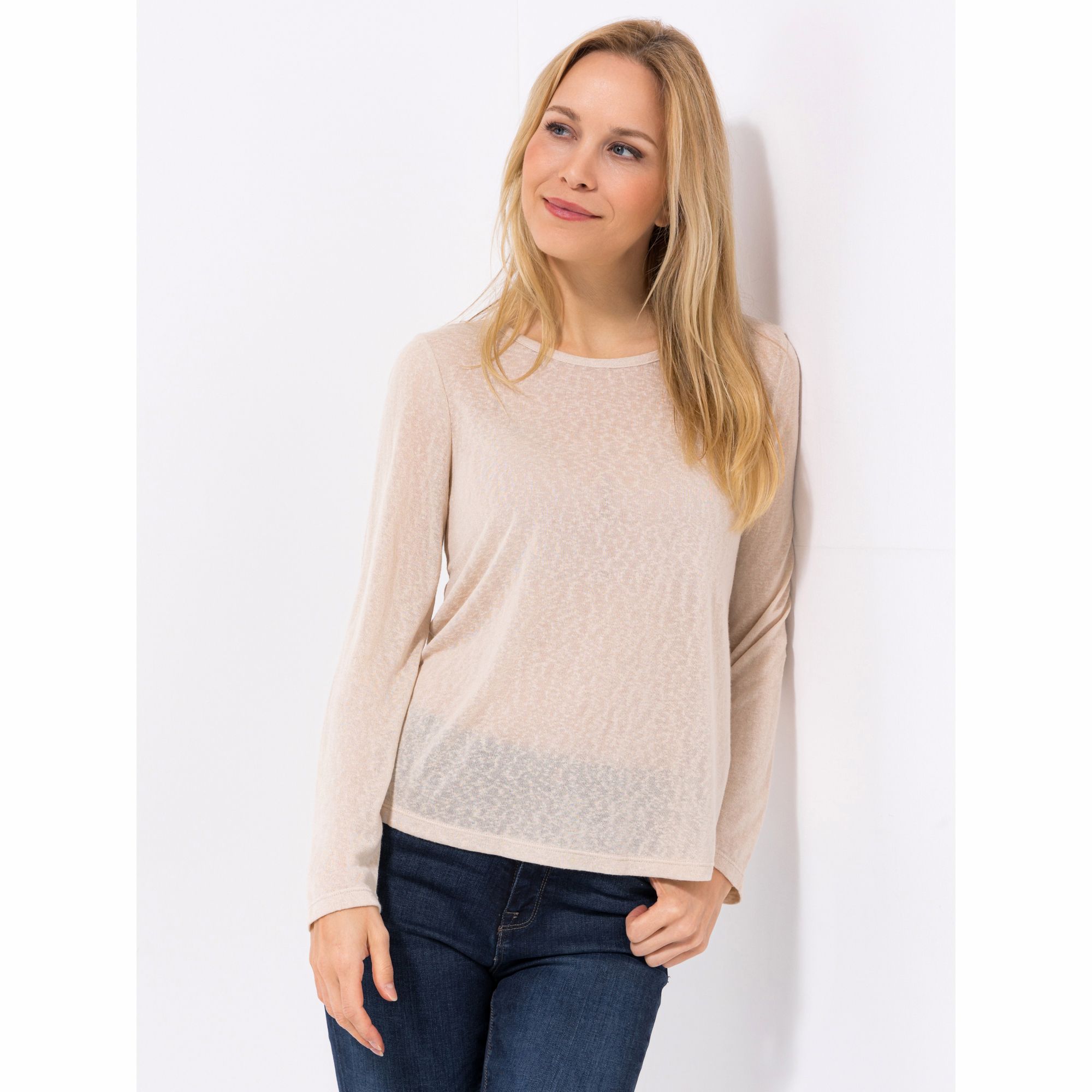 KIM & CO. Shirt, Langarm Leinen Optik Jersey Rundhalsausschnitt figurumspielend