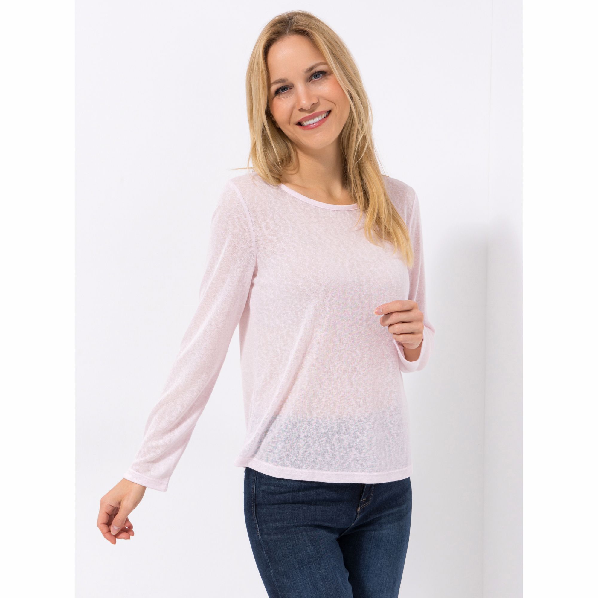 KIM & CO. Shirt, Langarm Leinen Optik Jersey Rundhalsausschnitt figurumspielend