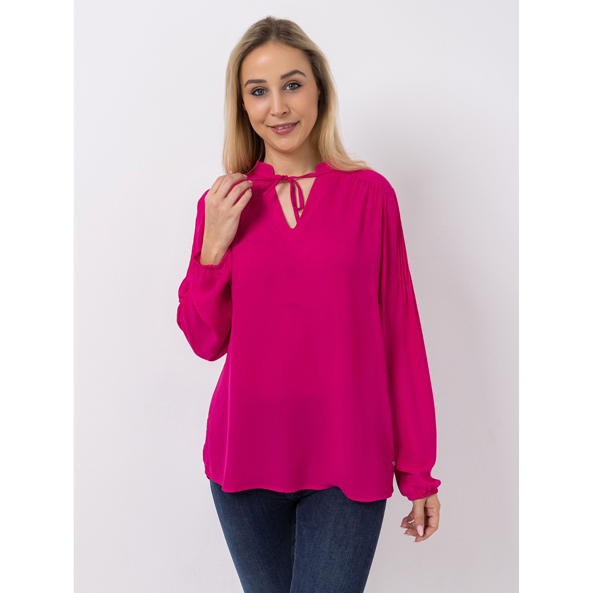 EVA LUTZ Bluse, Langarm kleiner Stehkragen Bindeband leger weit