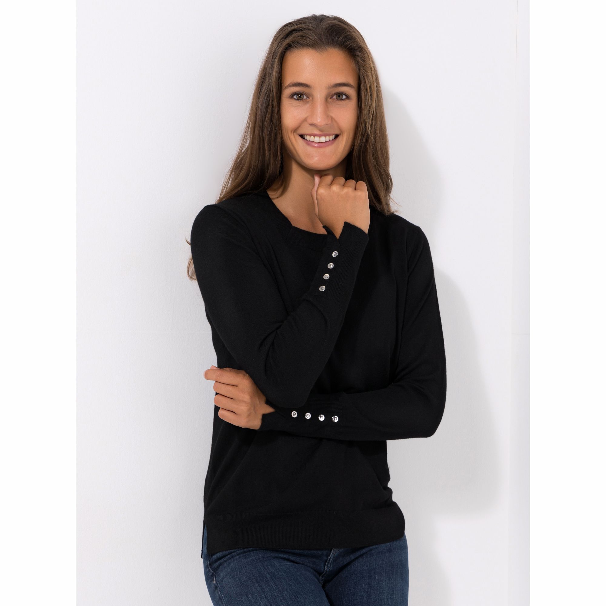 EVA LUTZ Pullover Karree-Ausschnitt Rippbundabschluss figurumspielend