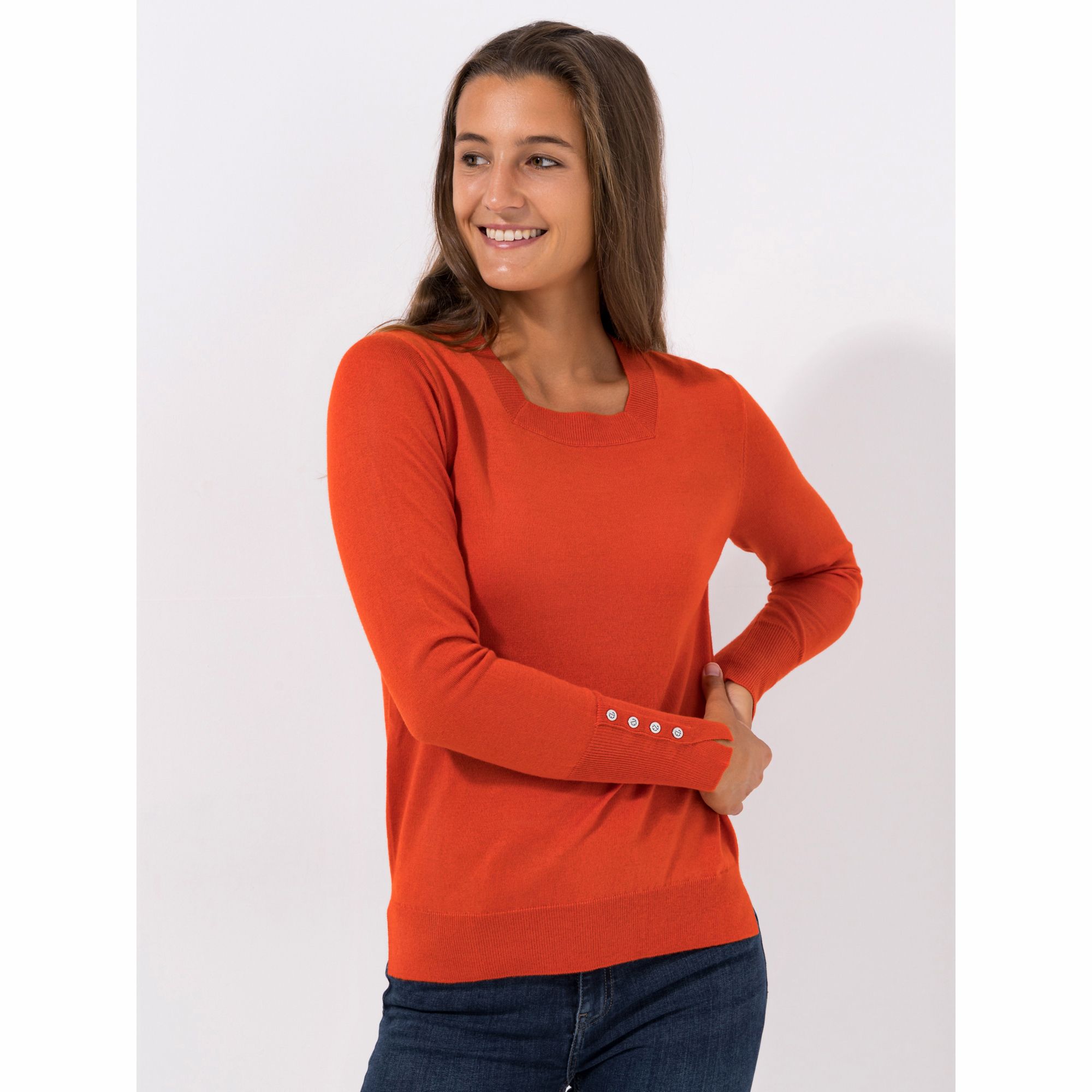 EVA LUTZ Pullover Karree-Ausschnitt Rippbundabschluss figurumspielend