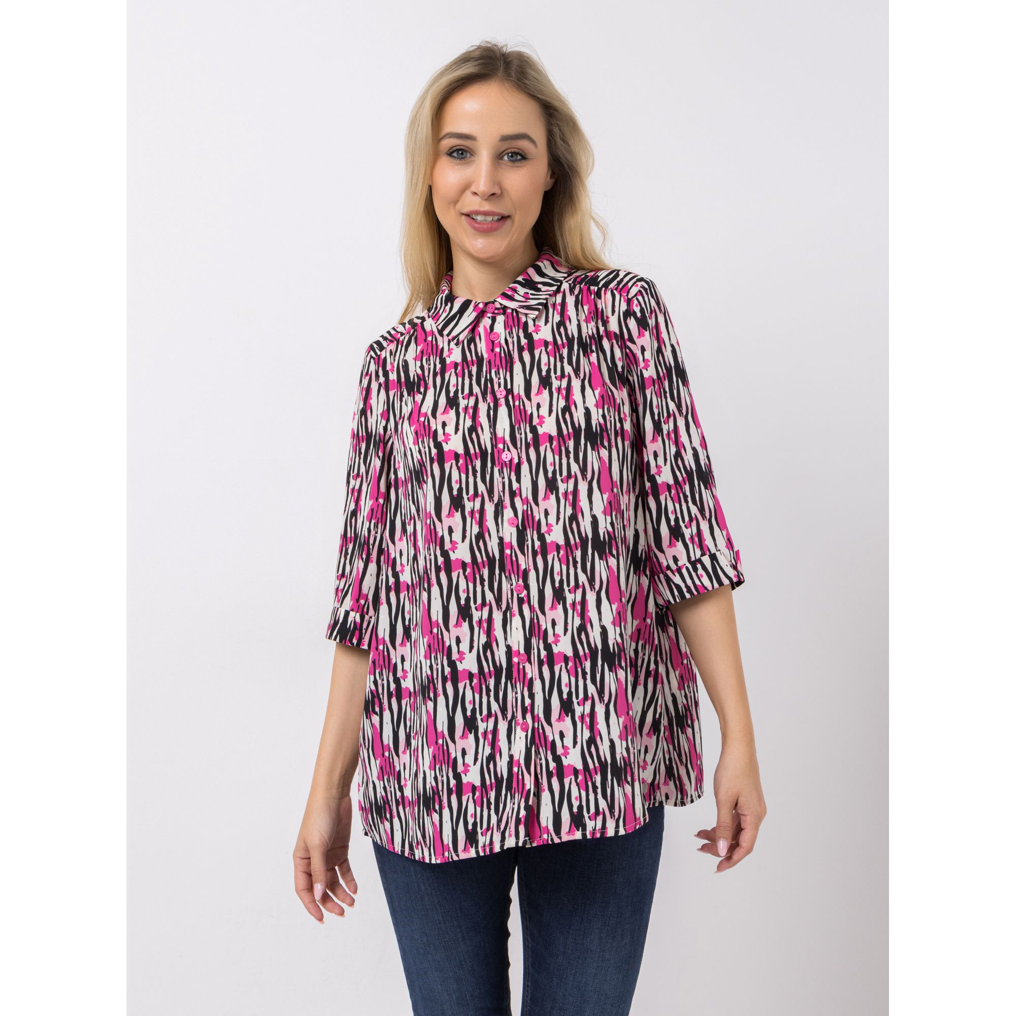 EVA LUTZ Bluse Luki Kragen Knopfleiste leger weit