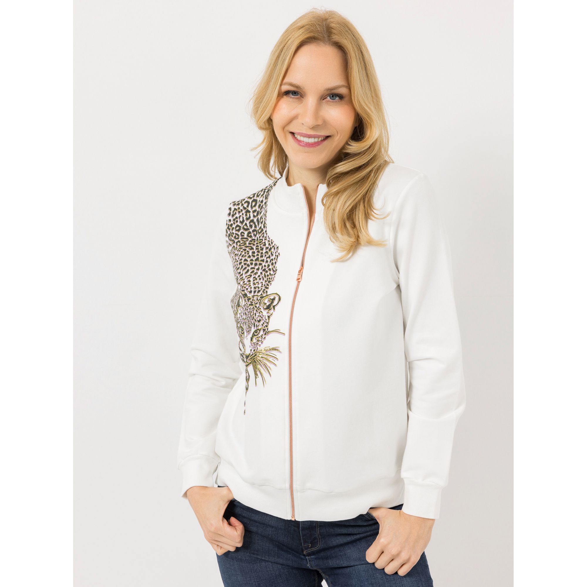 DINE 'N' DANCE Sweatjacke, 1/1-Arm Reißverschluss platzierter Druck figurumspielend
