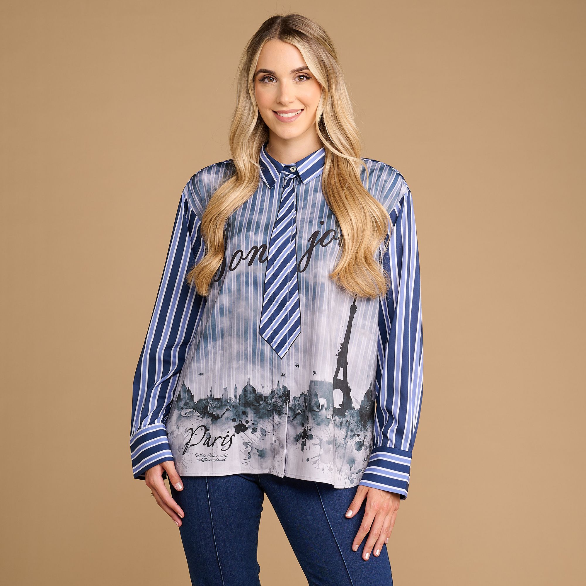 SCHIFFHAUER MUNICH® Bluse Sweden Hemdkragen Allover-Druck figurumspielend