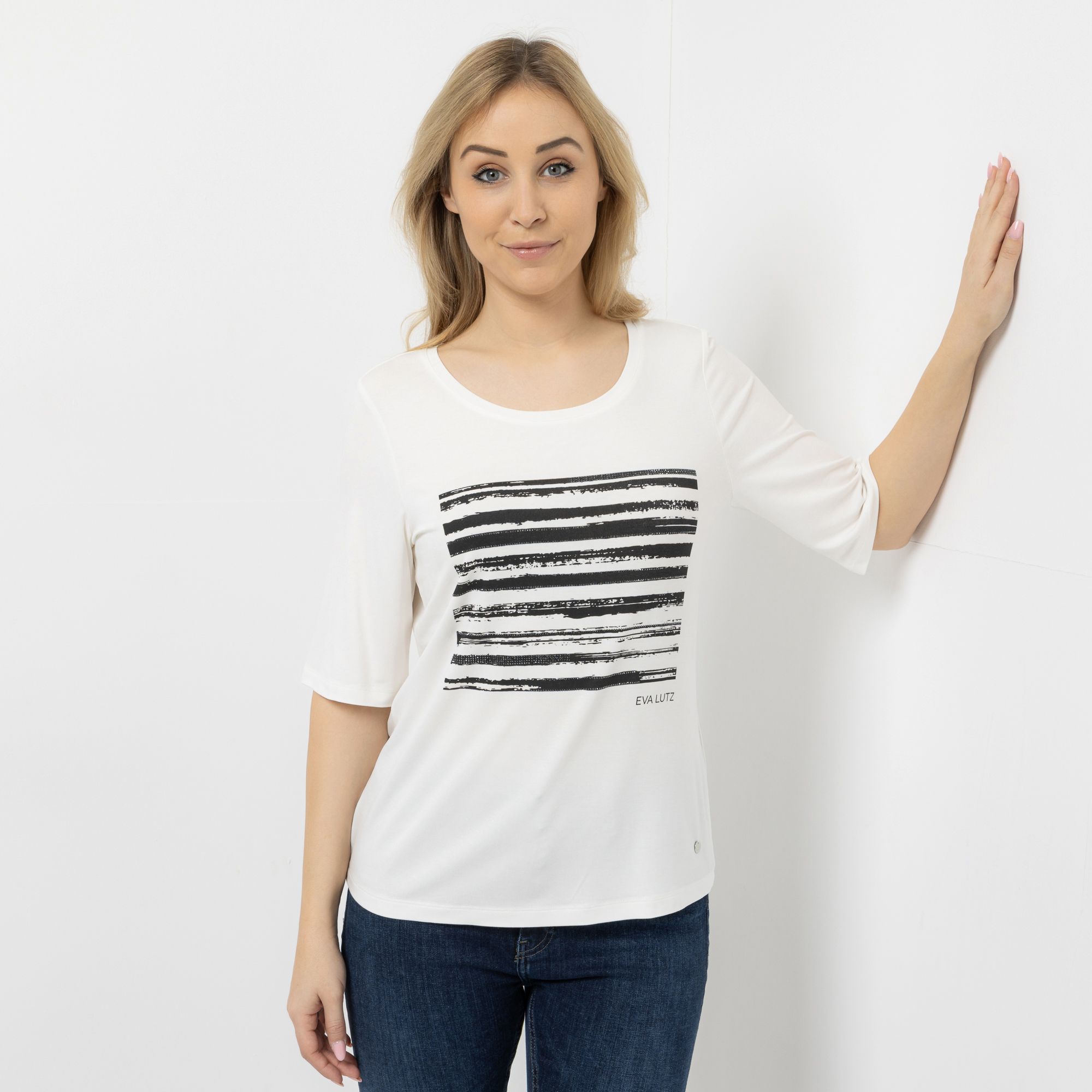 EVA LUTZ Shirt, langer 1/2-Arm platzierter Druck mit ECOVERO Viskose figurumspielend