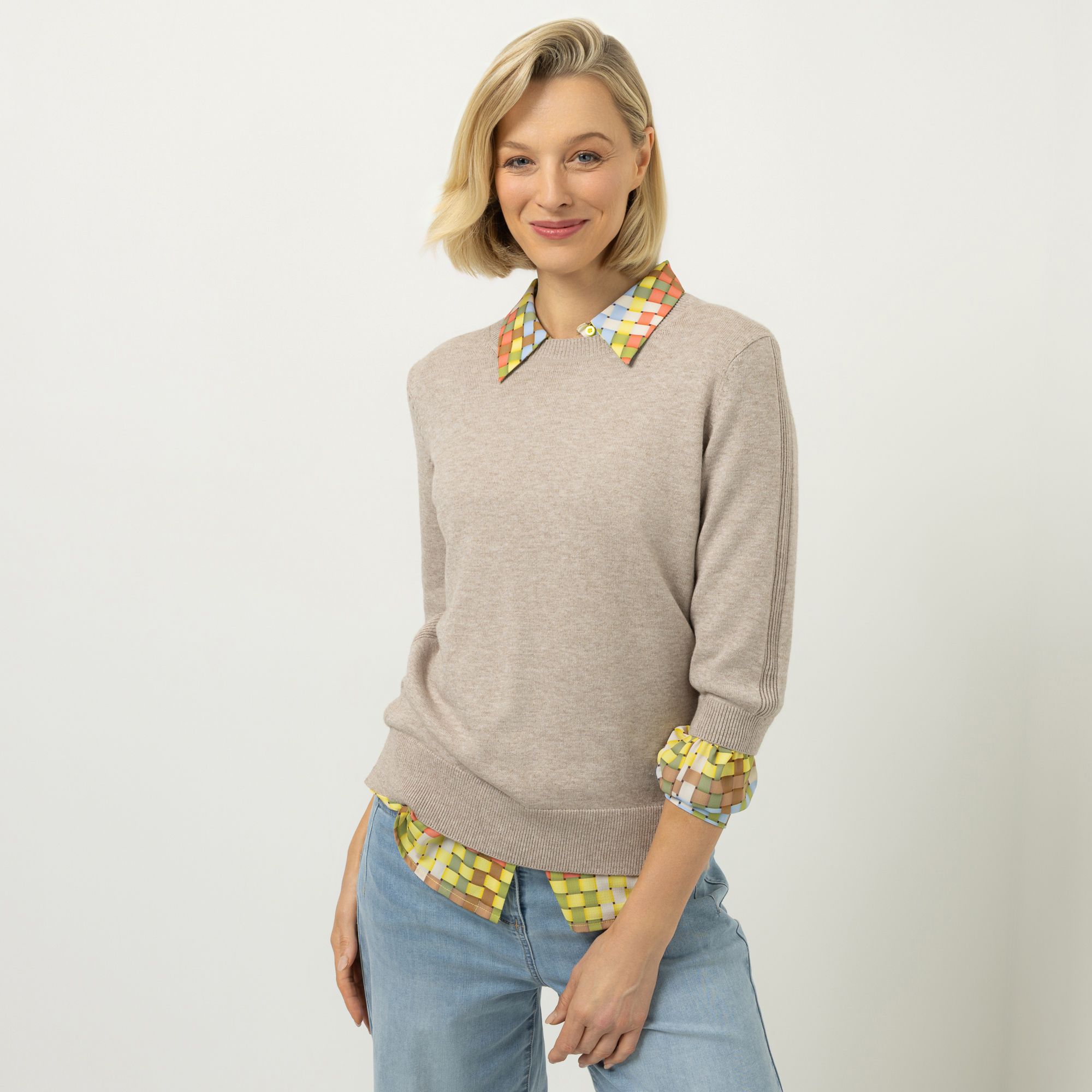 DAWID by Dawid Tomaszewski Pullover, 3/4-Arm Rippendetails figurumspielend