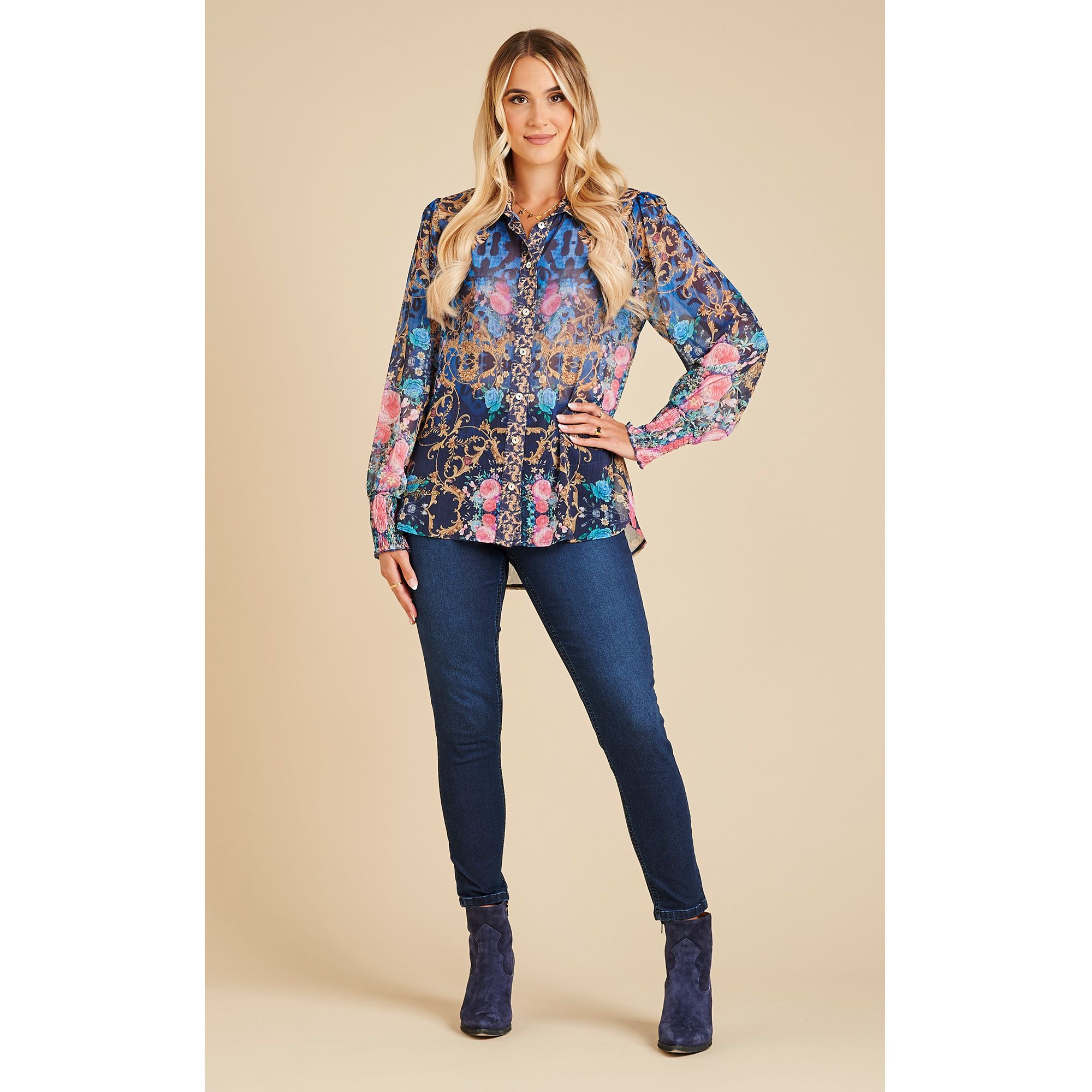 SCHIFFHAUER MUNICH® Bluse, 1/1-Arm Knopfleiste gesmokter Arm figurumspielend