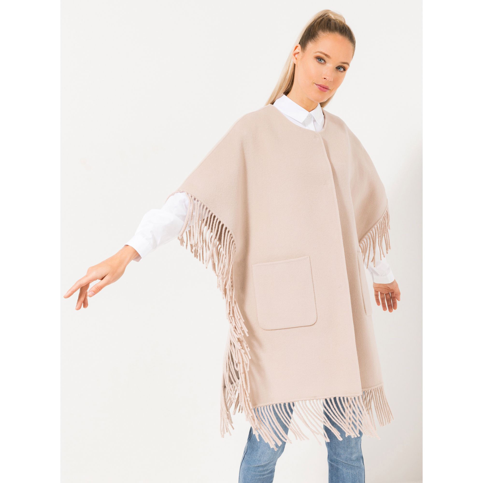 STEFFEN SCHRAUT Wollmantel Druckknöpfe Fransen Oversize - leger weit