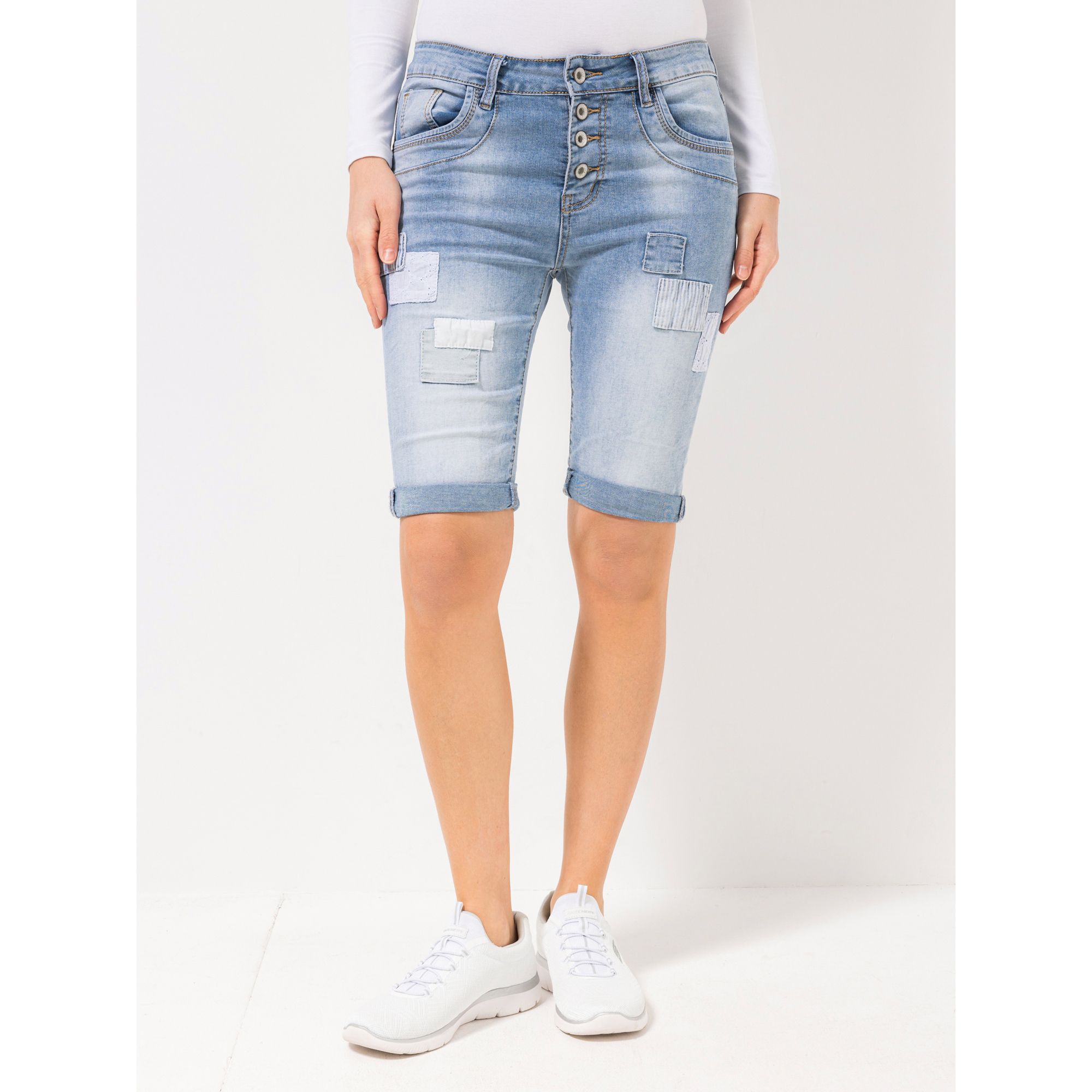 DINE 'N' DANCE Bermuda Samba 5-Pocket-Style mit Patches schmales Bein