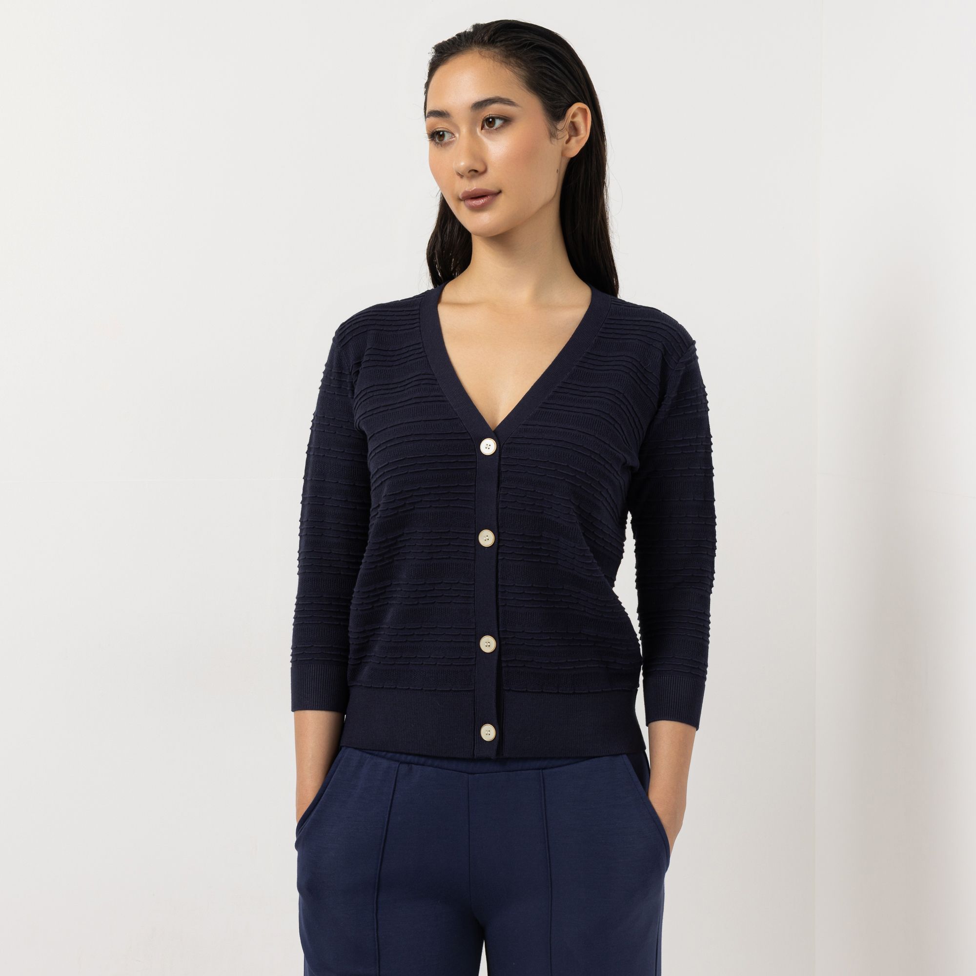 STEFFEN SCHRAUT Cardigan, 3/4 Arm V-Ausschnitt Strukturstrick figurumspielend