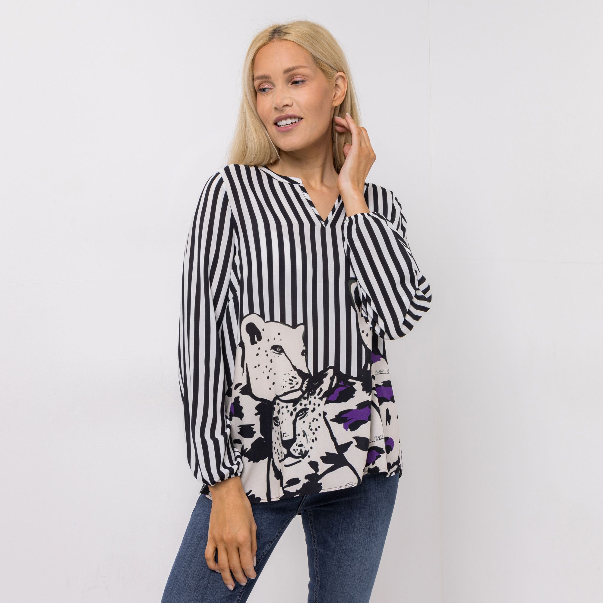 DINE 'N' DANCE Bluse, 1/1-Arm Rundhalsausschnitt platzierter Druck leger weit