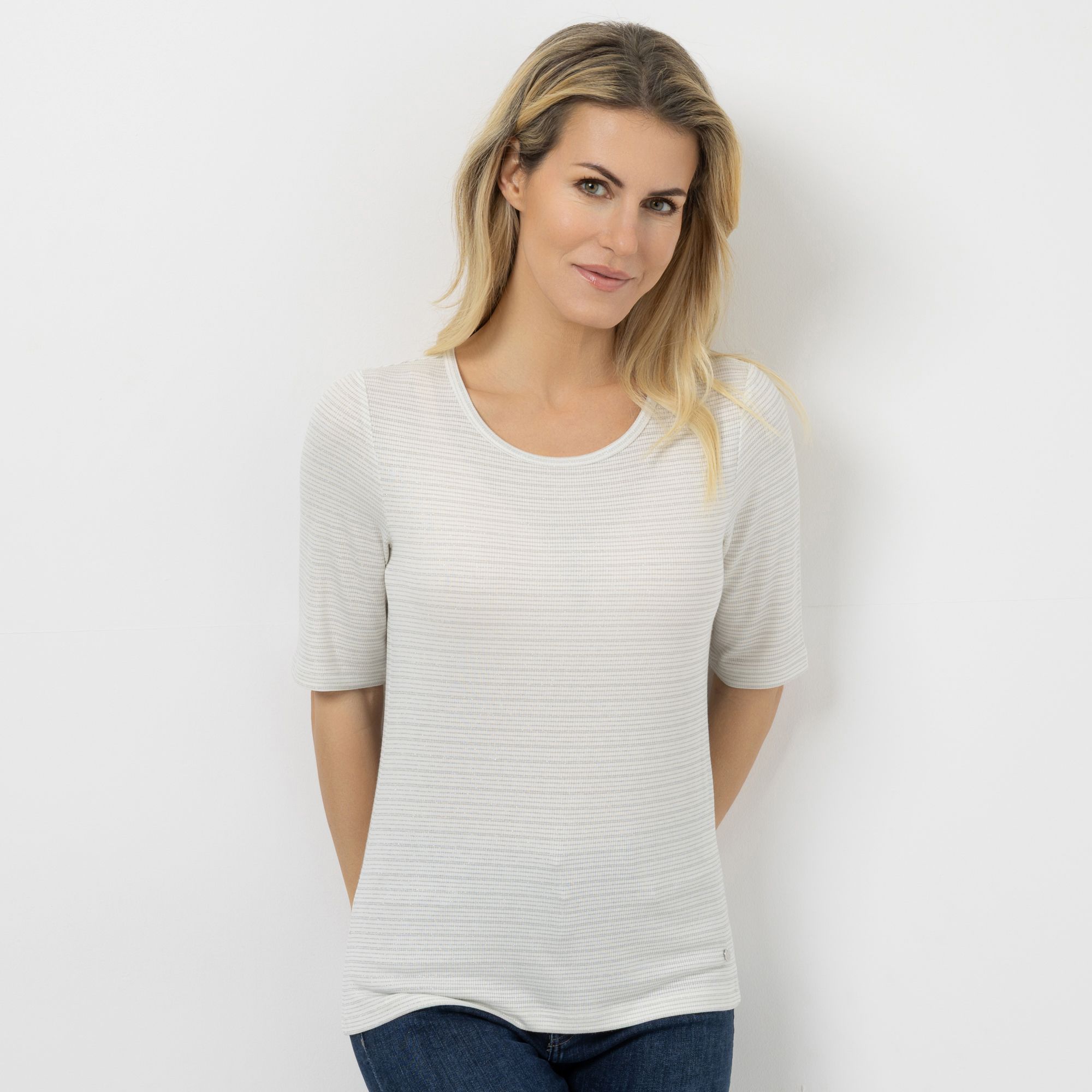 EVA LUTZ Shirt, langer 1/2 Arm Rundhalsausschnitt Effektgarn figurbetont