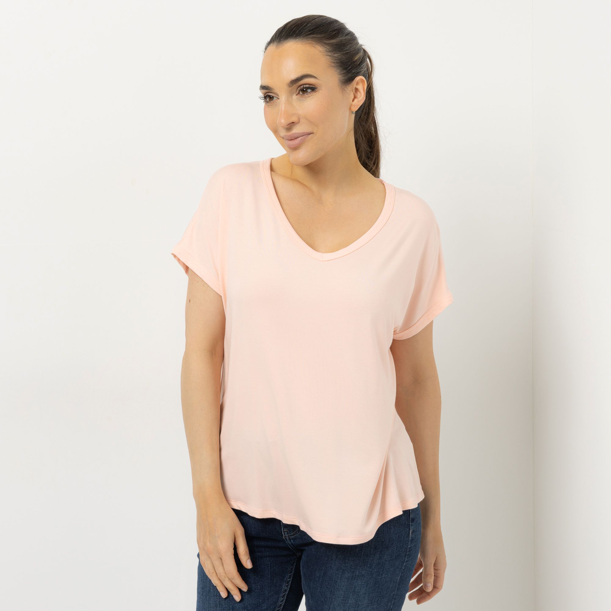 KIM & CO. Shirt, 1/2-Arm Viskose-Jersey V-Ausschnitt figurumspielend