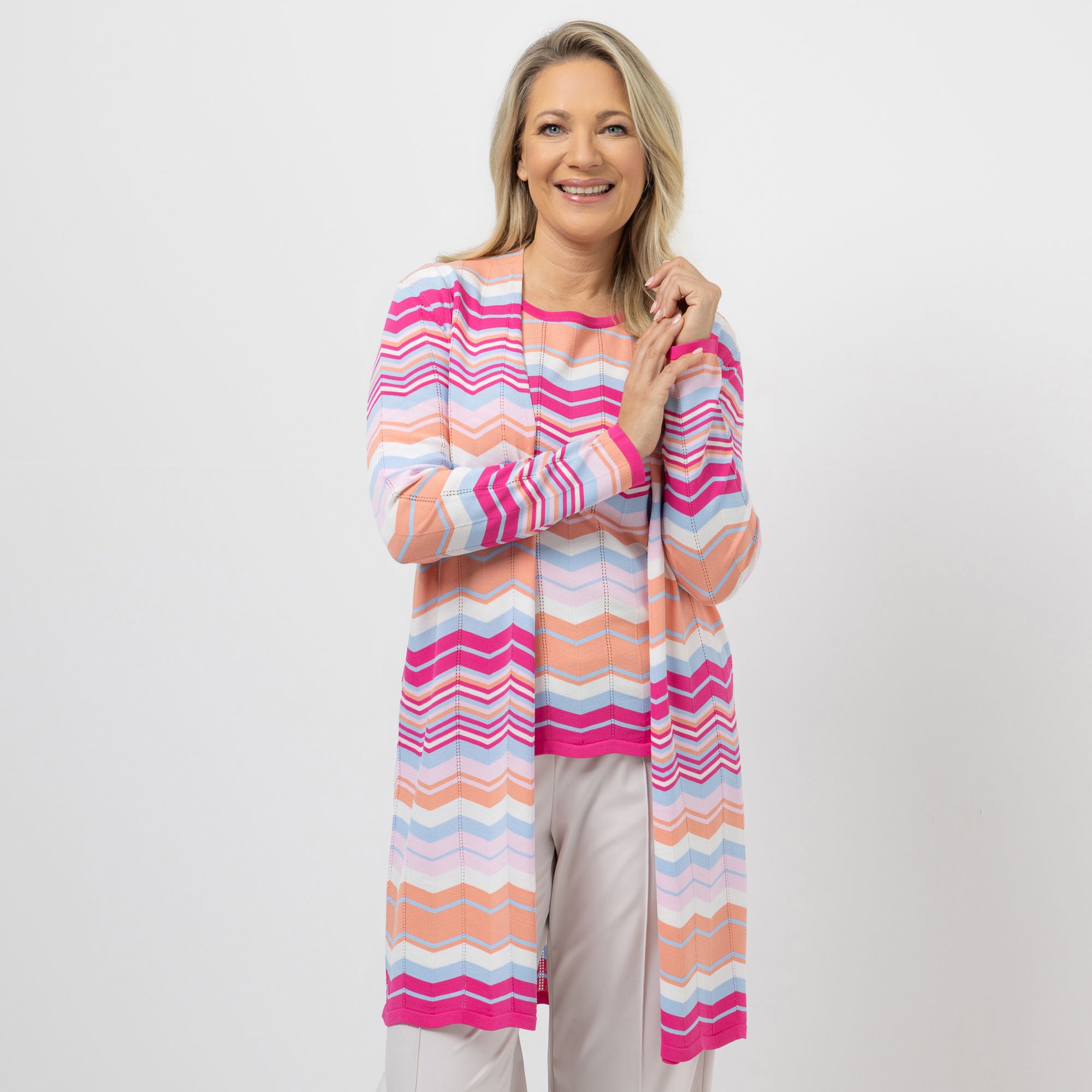 ANNA VON GRIESHEIM Longcardigan Feinstrick offene Front figurumspielend