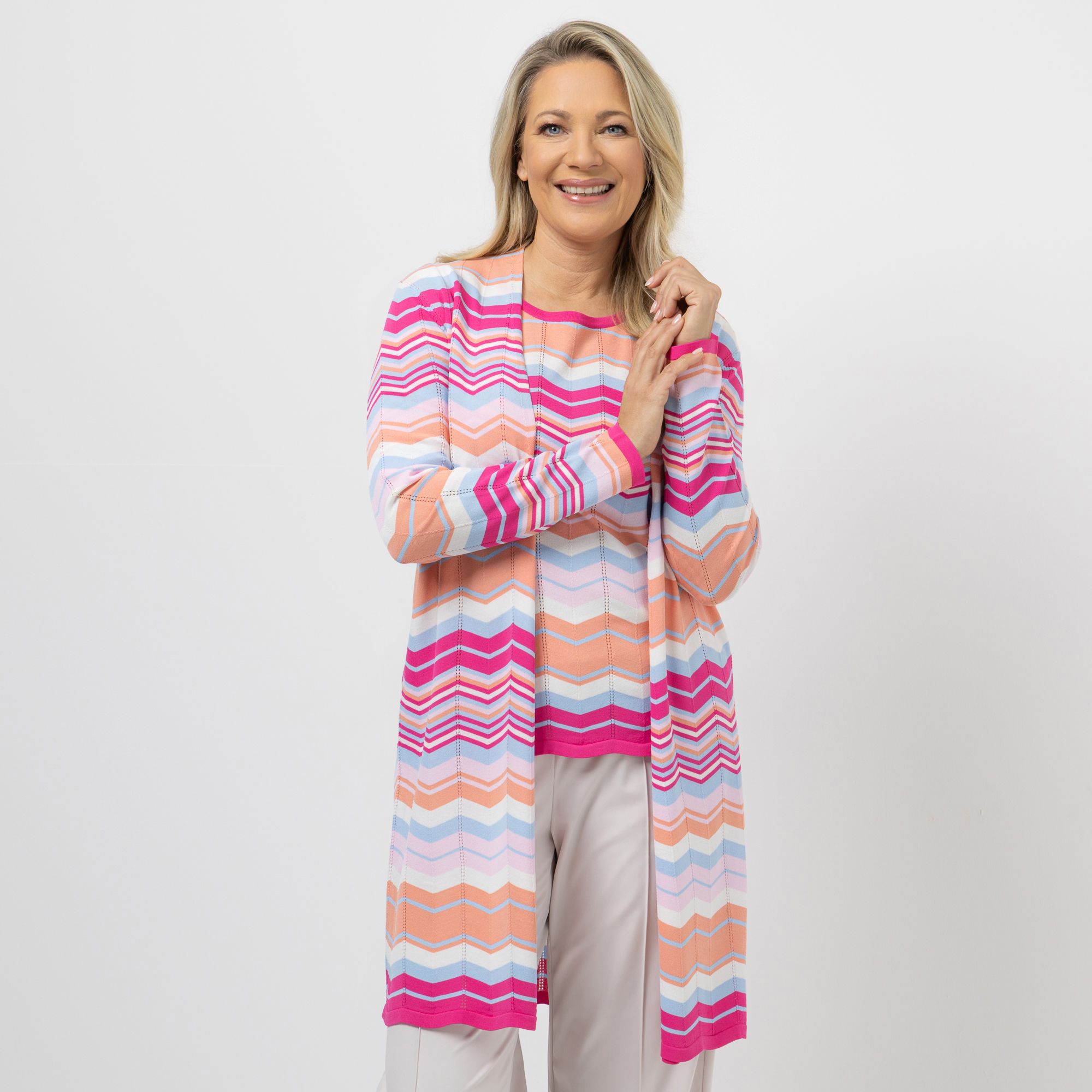 ANNA VON GRIESHEIM Longcardigan Feinstrick offene Front figurumspielend