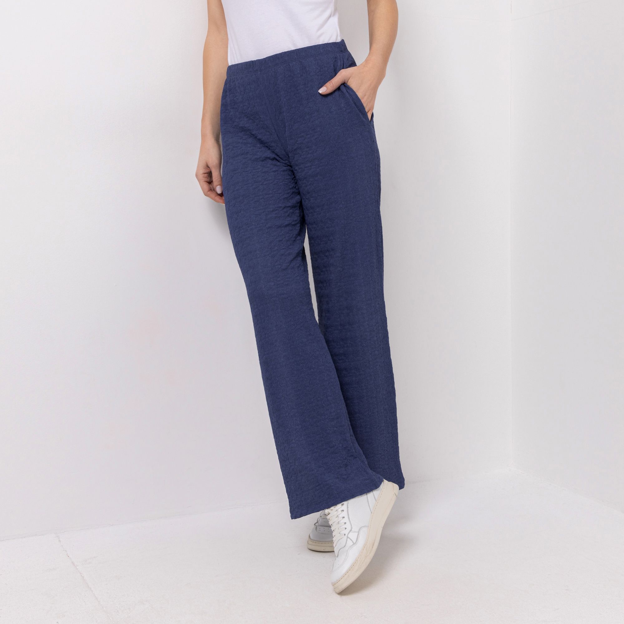 DINE 'N' DANCE Hose, lange Form Struktur-Ware Rundumdehnbund weites Bein