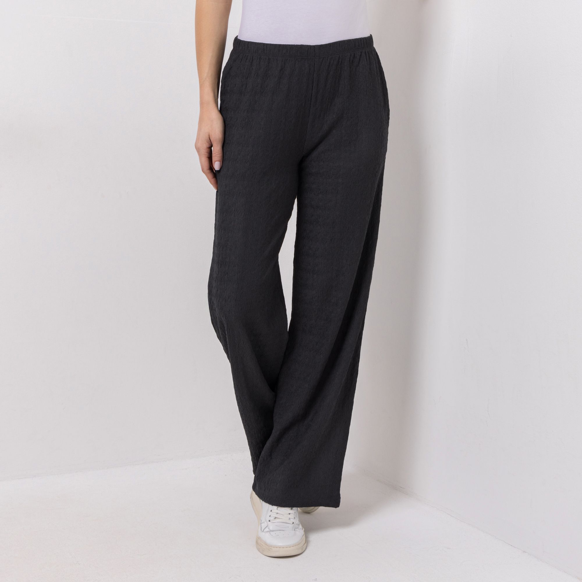 DINE 'N' DANCE Hose, lange Form Struktur-Ware Rundumdehnbund weites Bein