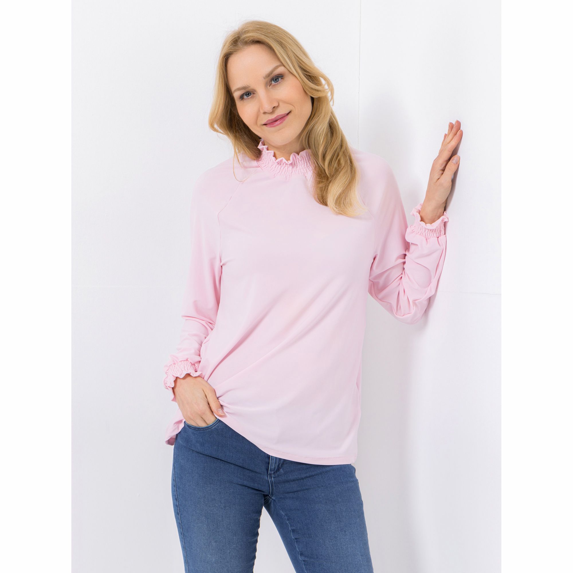 KIM & CO. Shirt, Langarm Deluxe Brazil Knit gesmokter Stehkragen figurumspielend