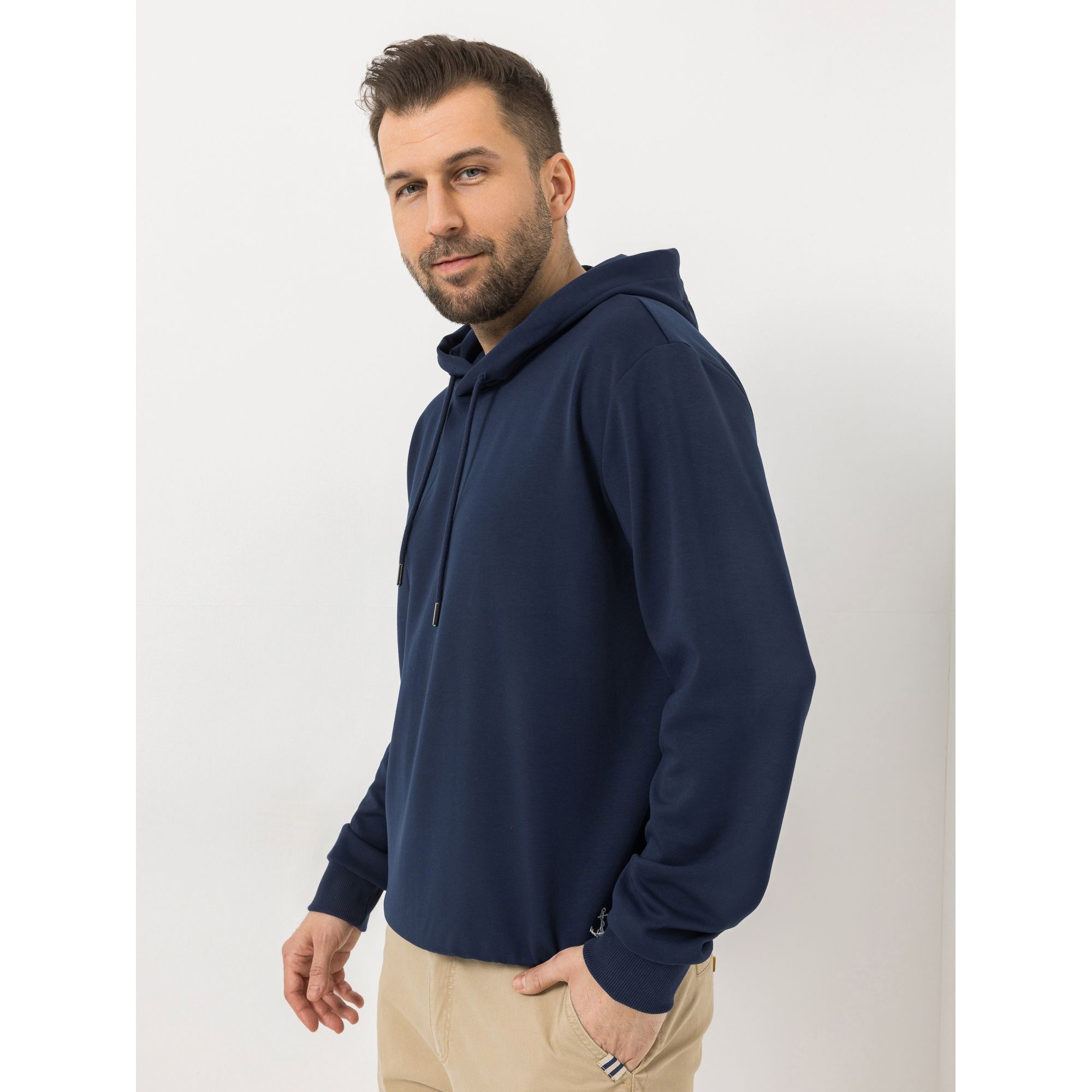 STRANDFEIN Menswear Sweatshirt mit Kapuze 3D-Beach Schriftzug Rippbundabschlüsse