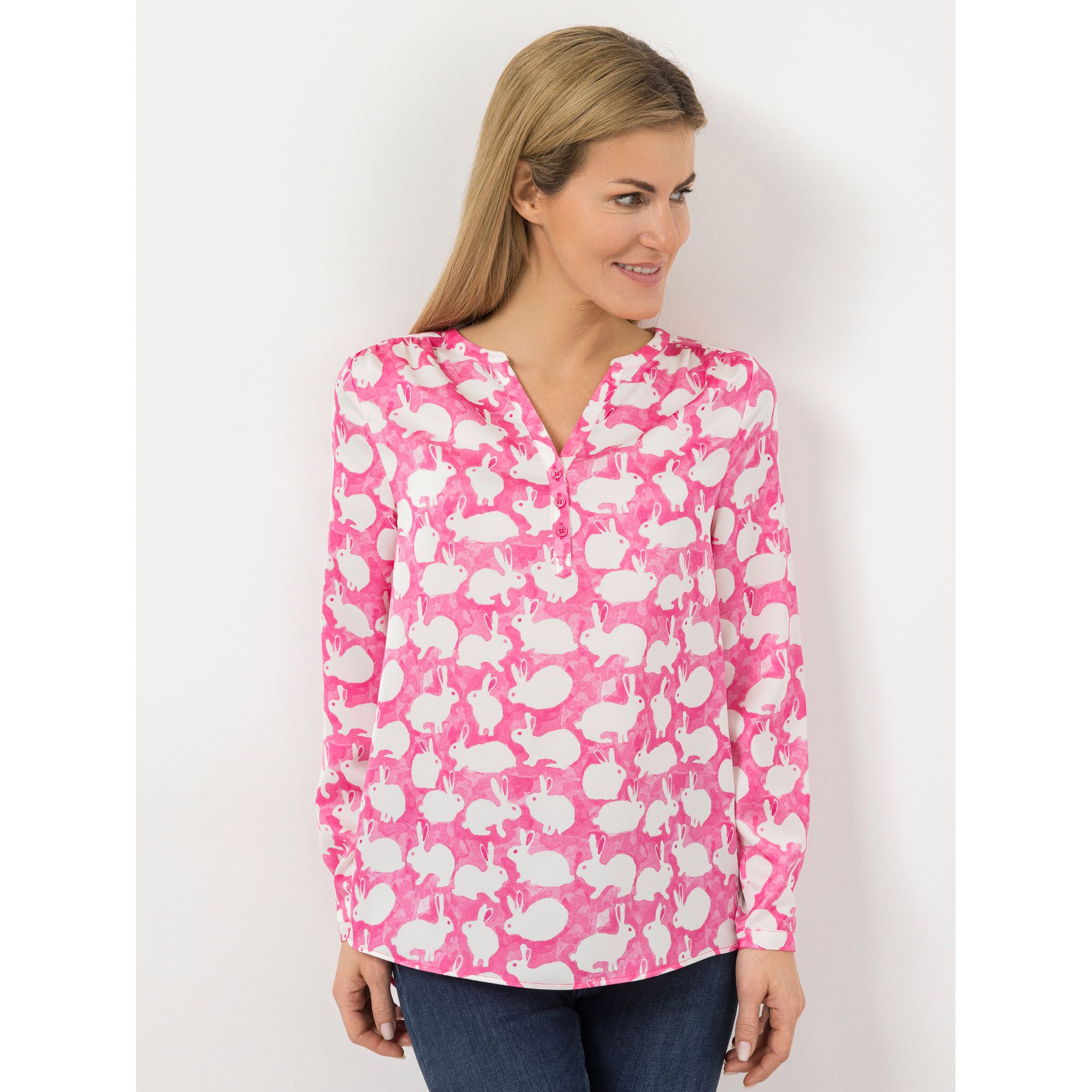 ANNI FOR FRIENDS Bluse Anna Serafino-Ausschnitt Allover-Druck leger weit