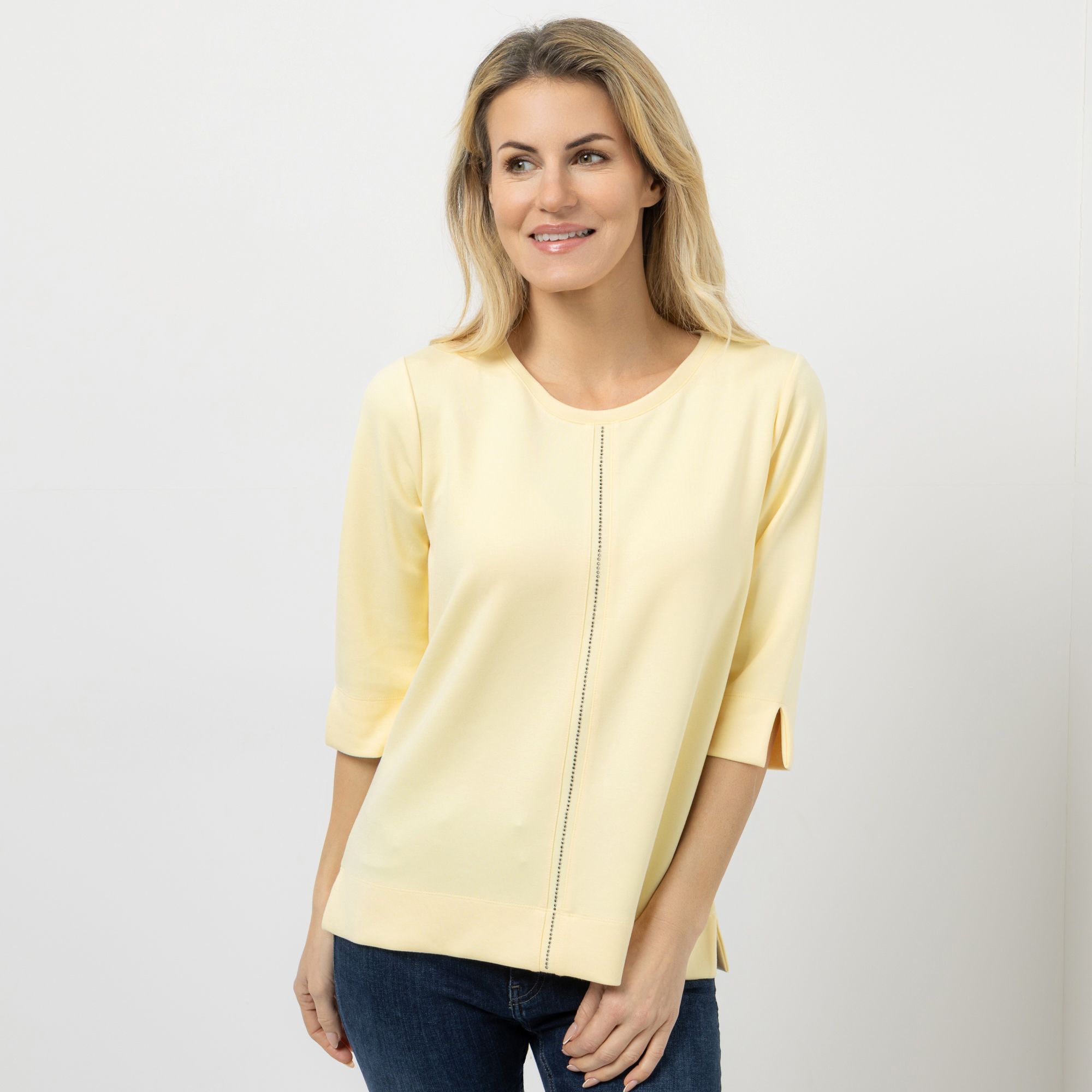 EVA LUTZ Sweatshirt, 3/4-Arm Rundhalsausschnit Strass-Details figurumspielend