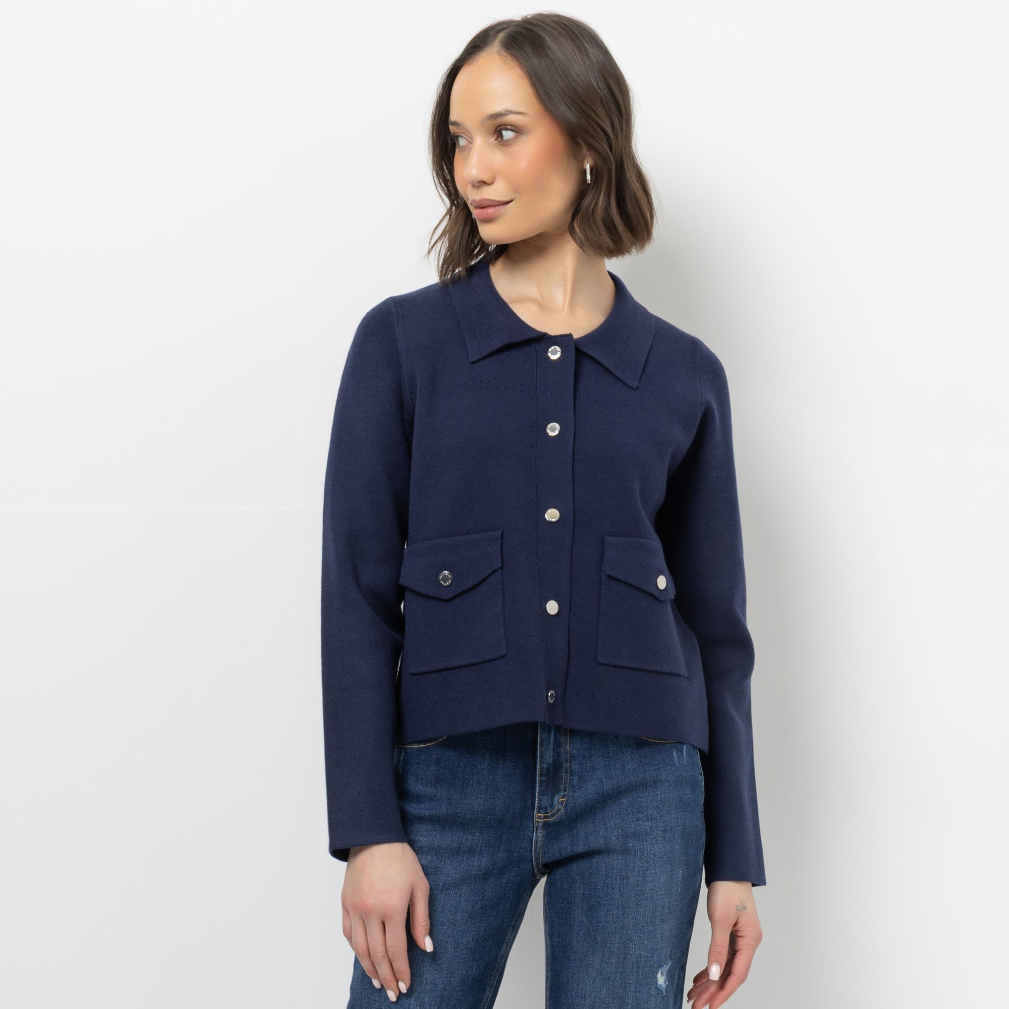 STEFFEN SCHRAUT Cardigan Hemdkragen aufgesetzte Taschen leger weit