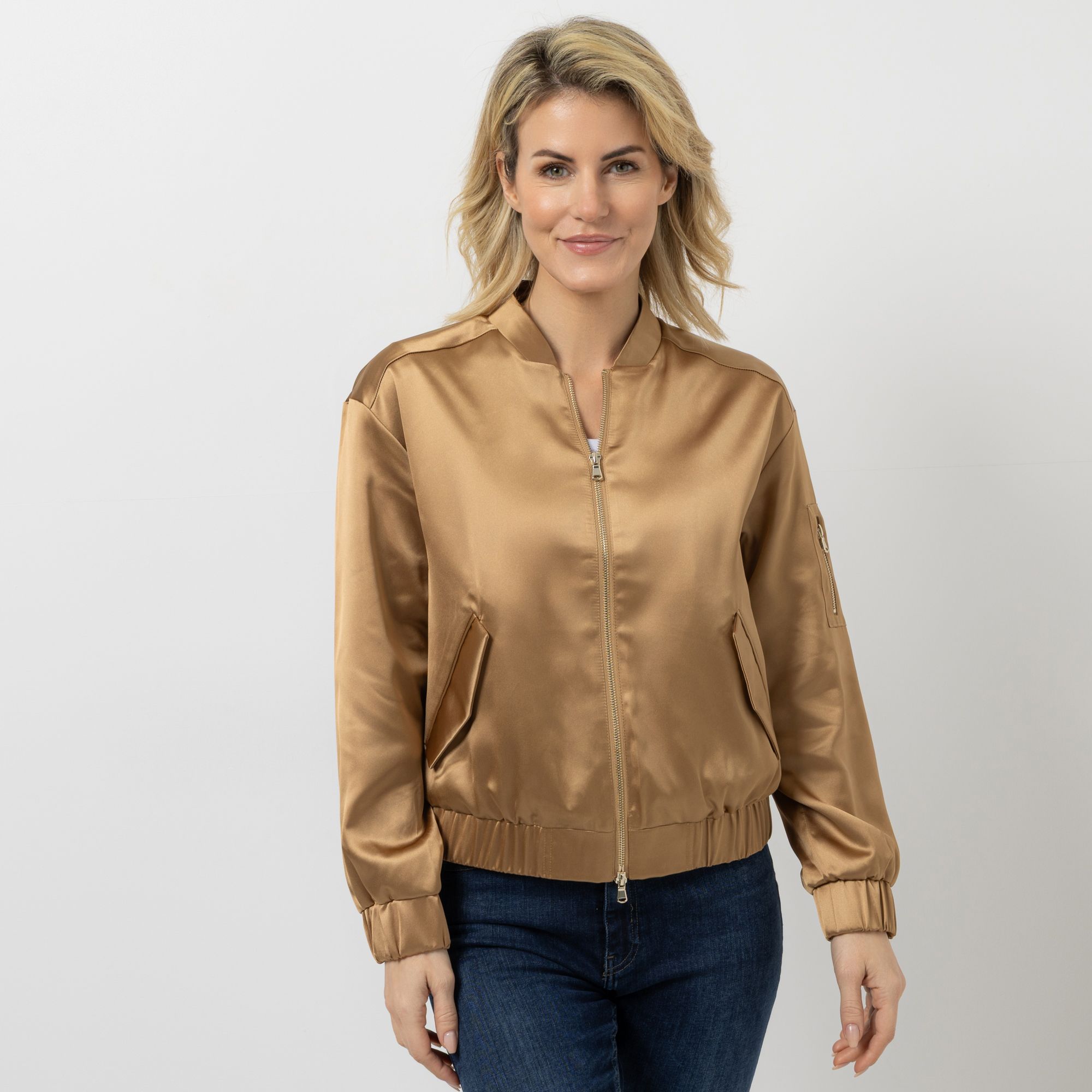 EVA LUTZ Satin-Blouson 2-Wege-Reißverschluss 2 Pattentaschen leger weit