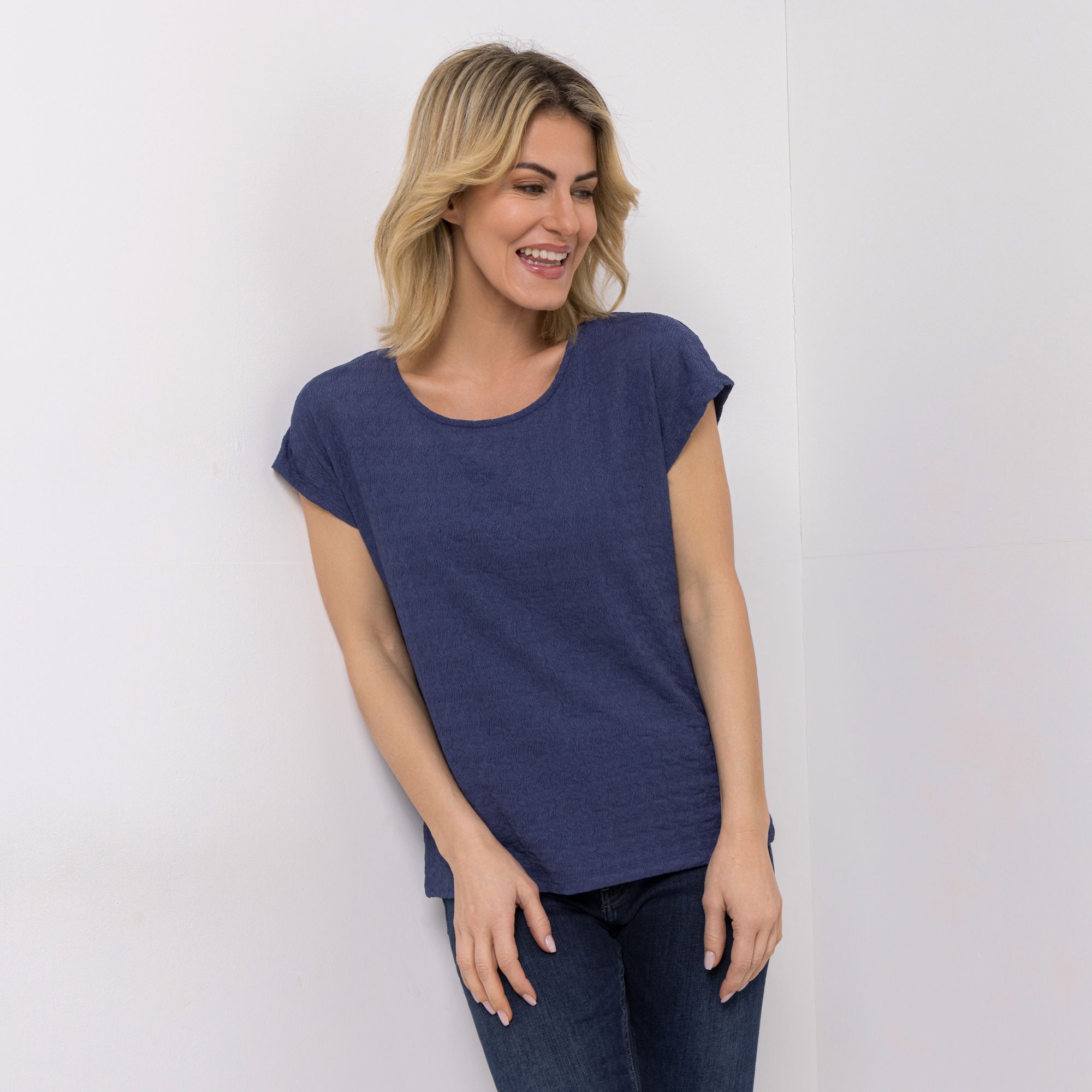 DINE 'N' DANCE Shirt Rundhalsausschnitt Struktur-Ware figurumspielend