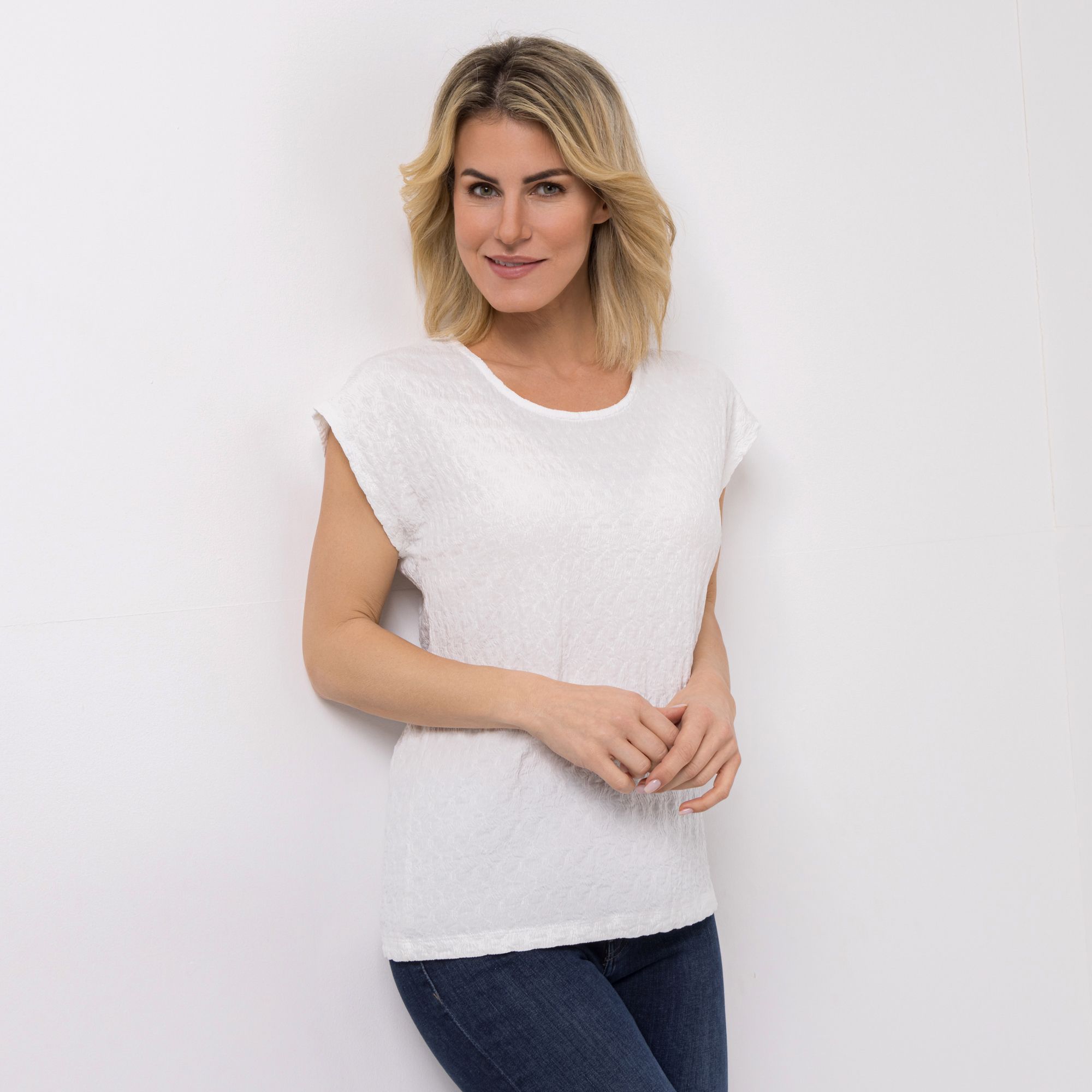 DINE 'N' DANCE Shirt Rundhalsausschnitt Struktur-Ware figurumspielend