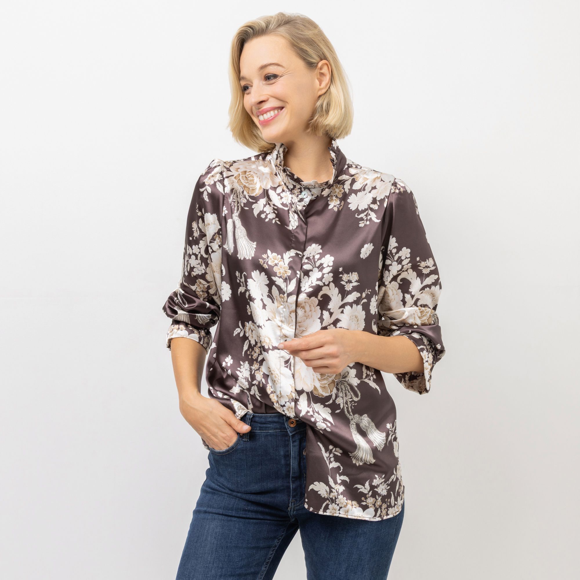 SCHIFFHAUER MUNICH® Bluse, langarm mit Rüschkragen Knopfleiste Puffärmel