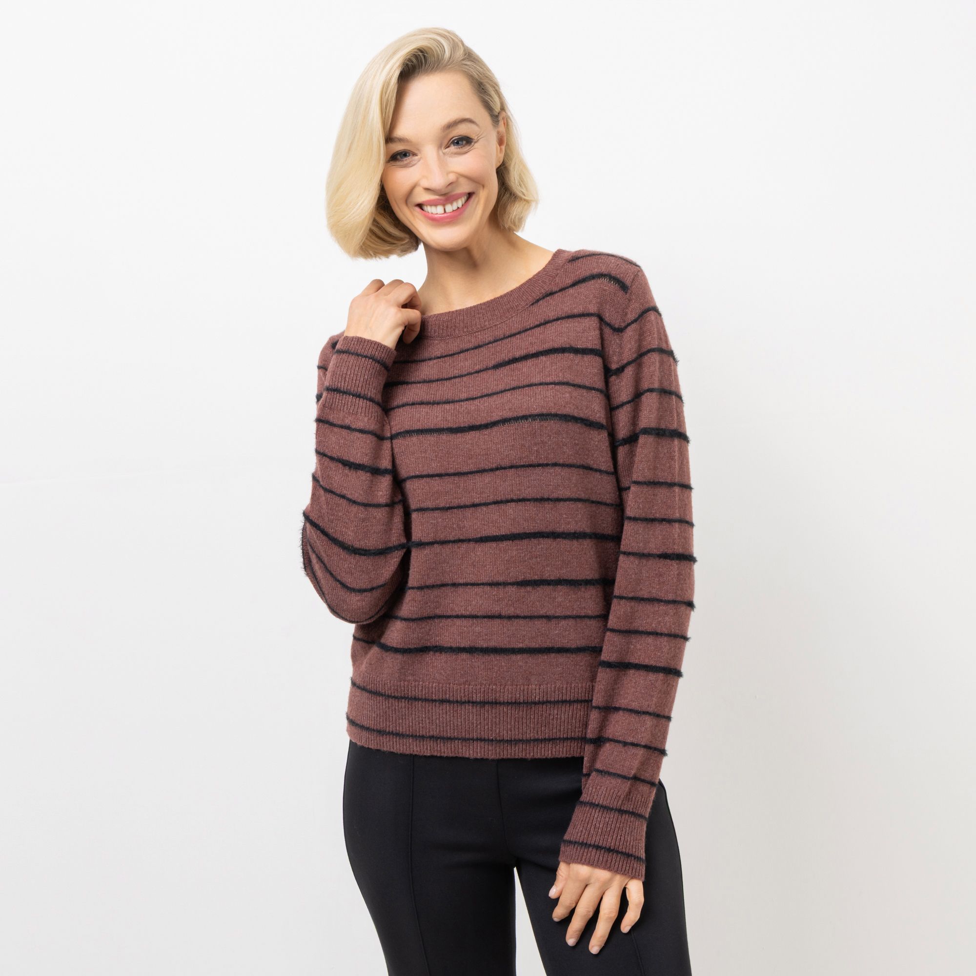 EVA LUTZ Pullover Rundhalsausschnitt gestreift figurumspielend