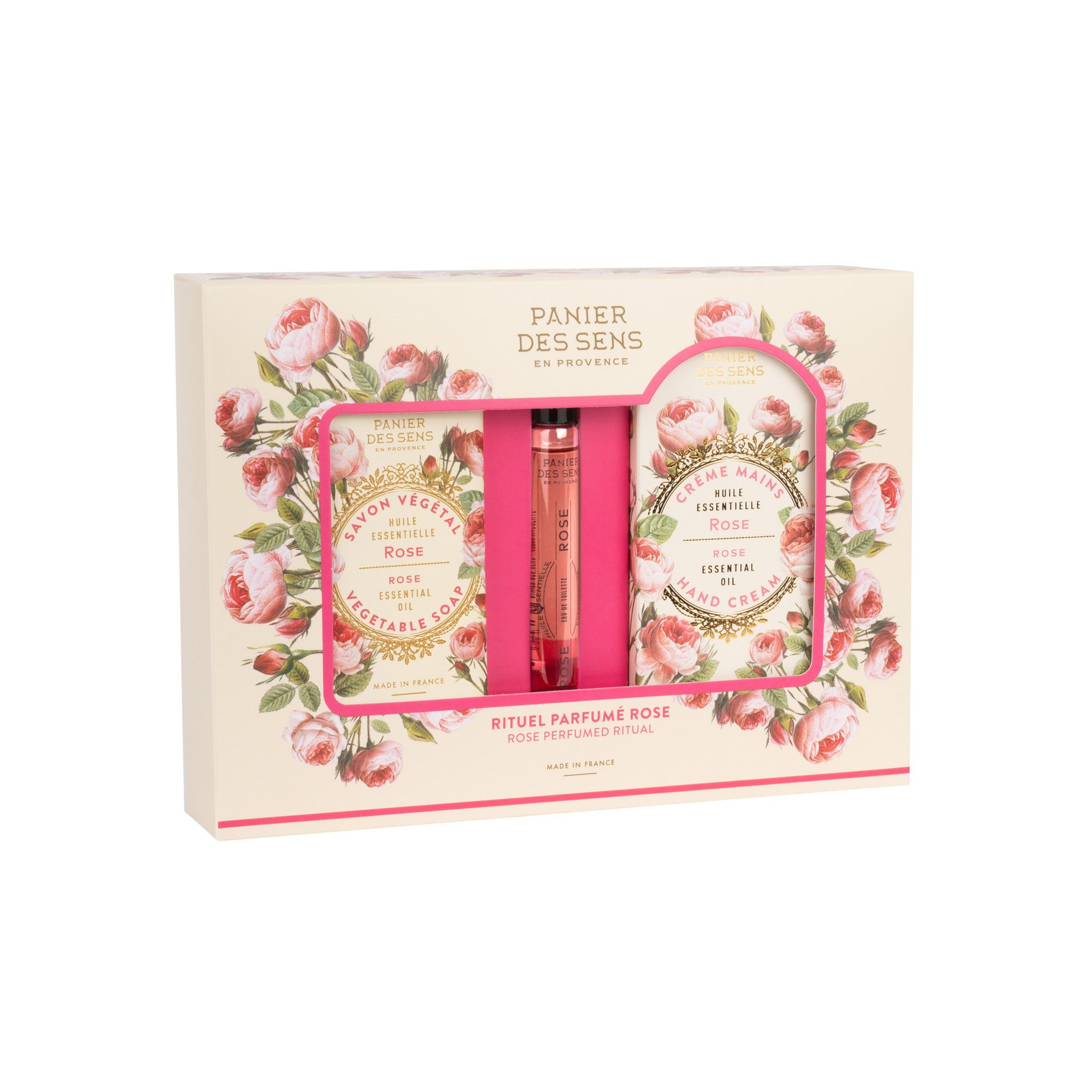 PANIER DES SENS Discovery Set Rose Handcreme 75ml, Roll On EDT 10ml, Seife 150g